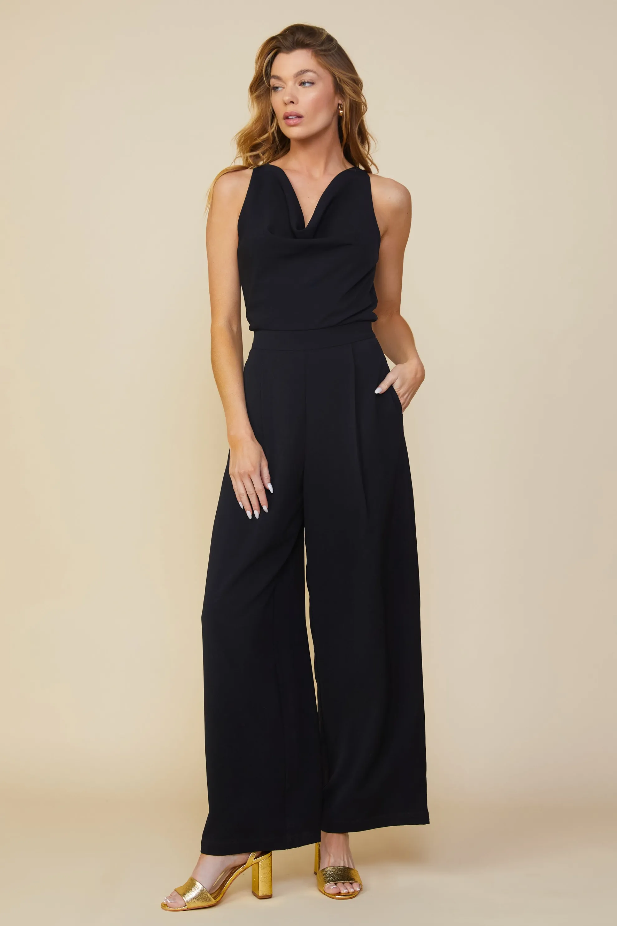 Sleeveless Cowl Neck Jumpsuit