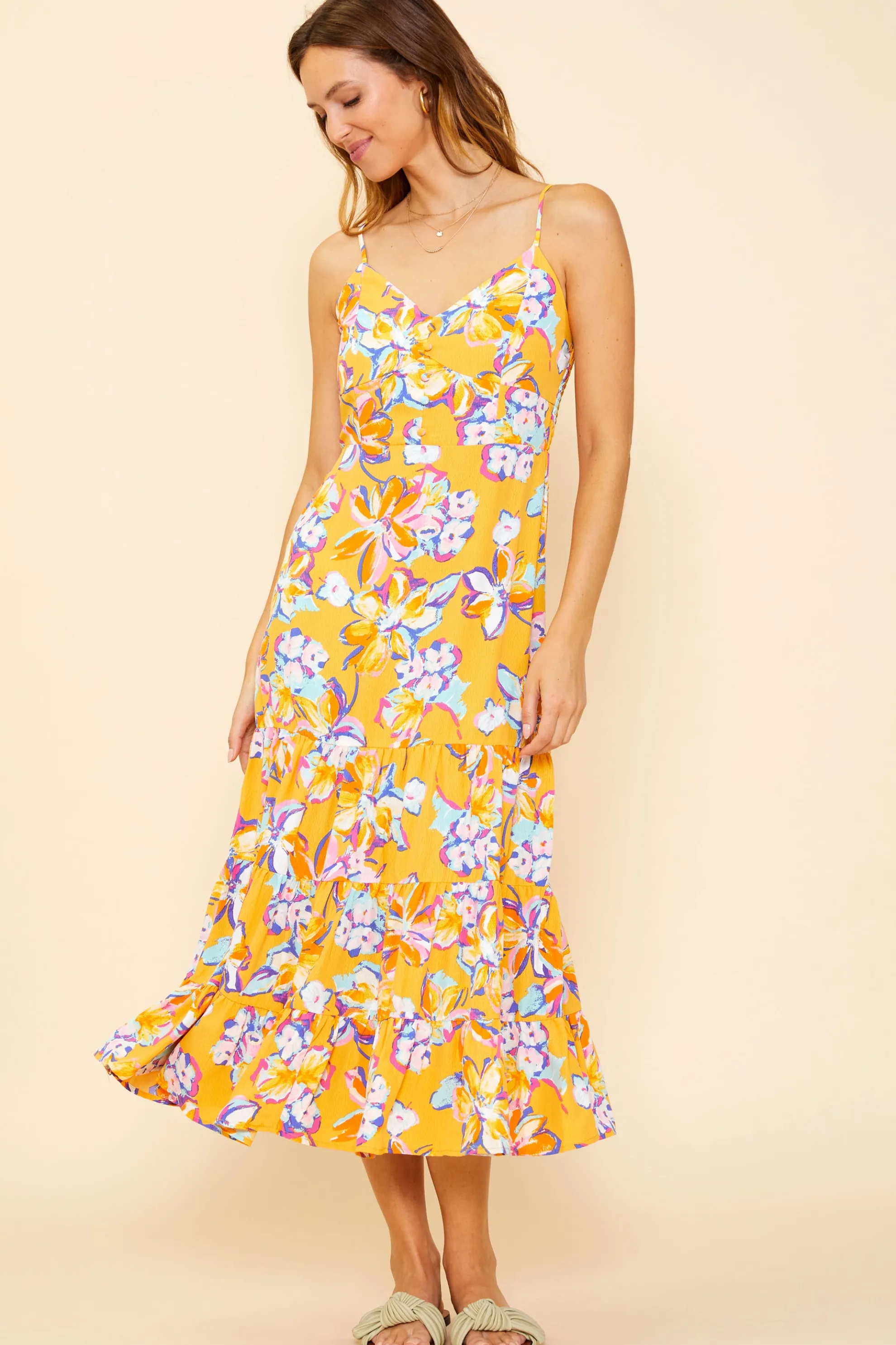 Button Detail Midi Dress