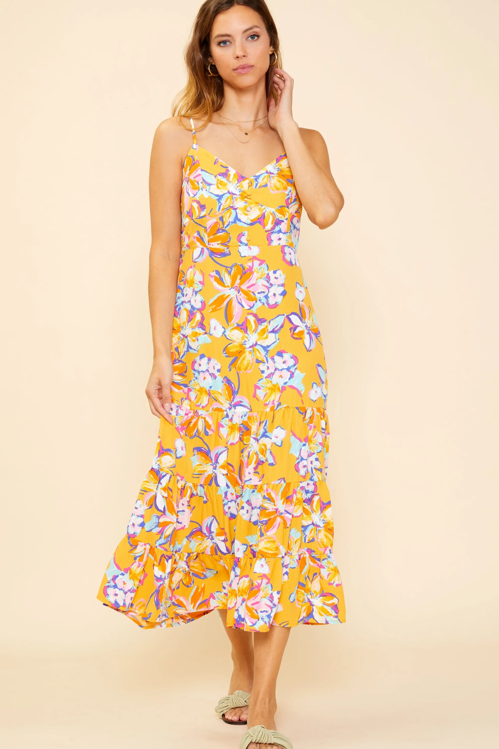 Button Detail Midi Dress