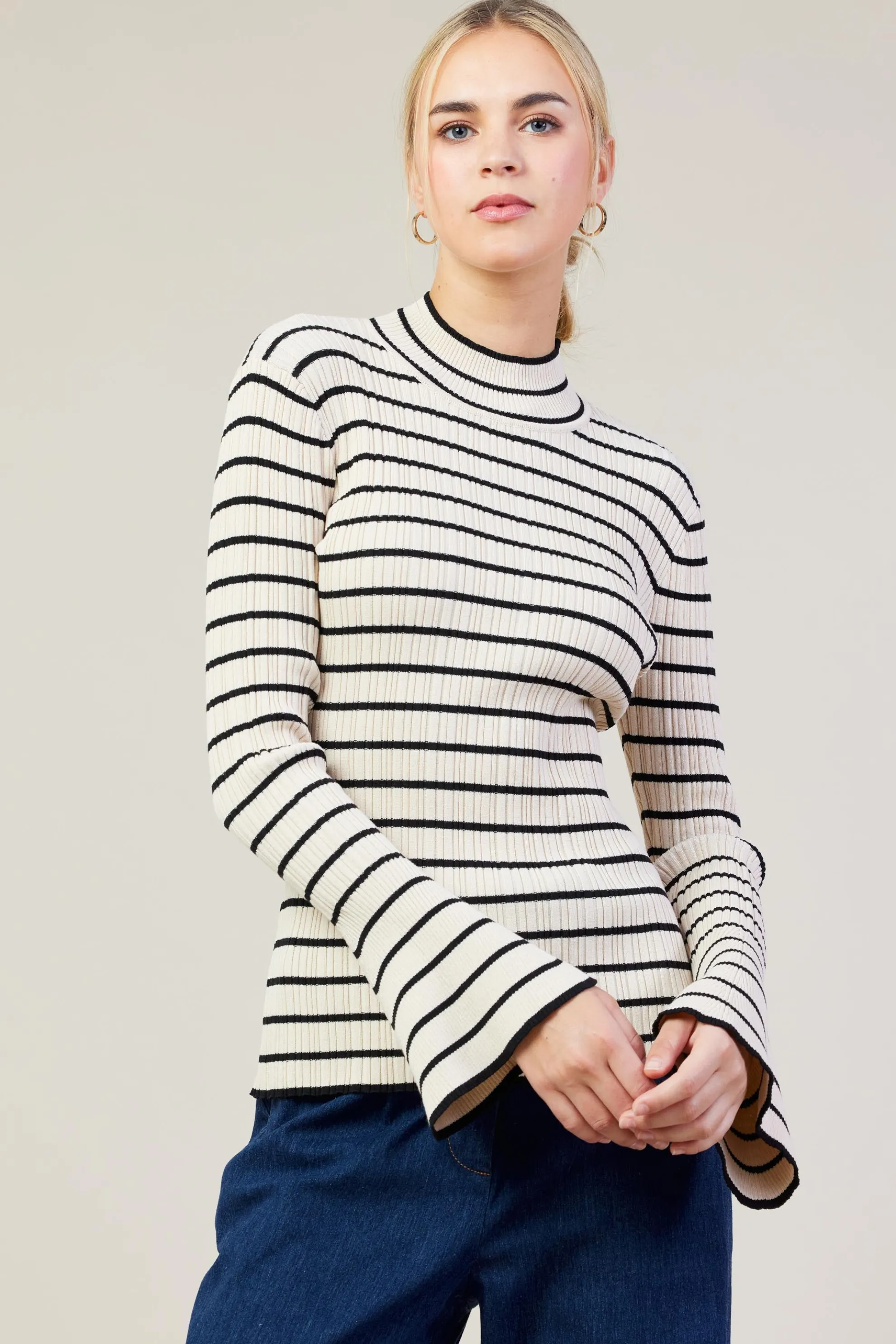 Ribbed Flared Longsleeve Top