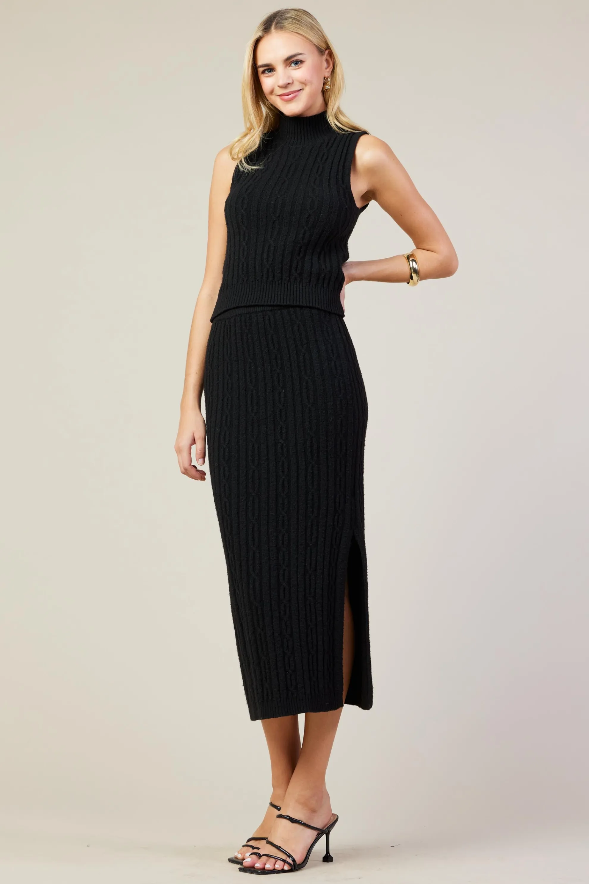 Cable Knit Midi Skirt