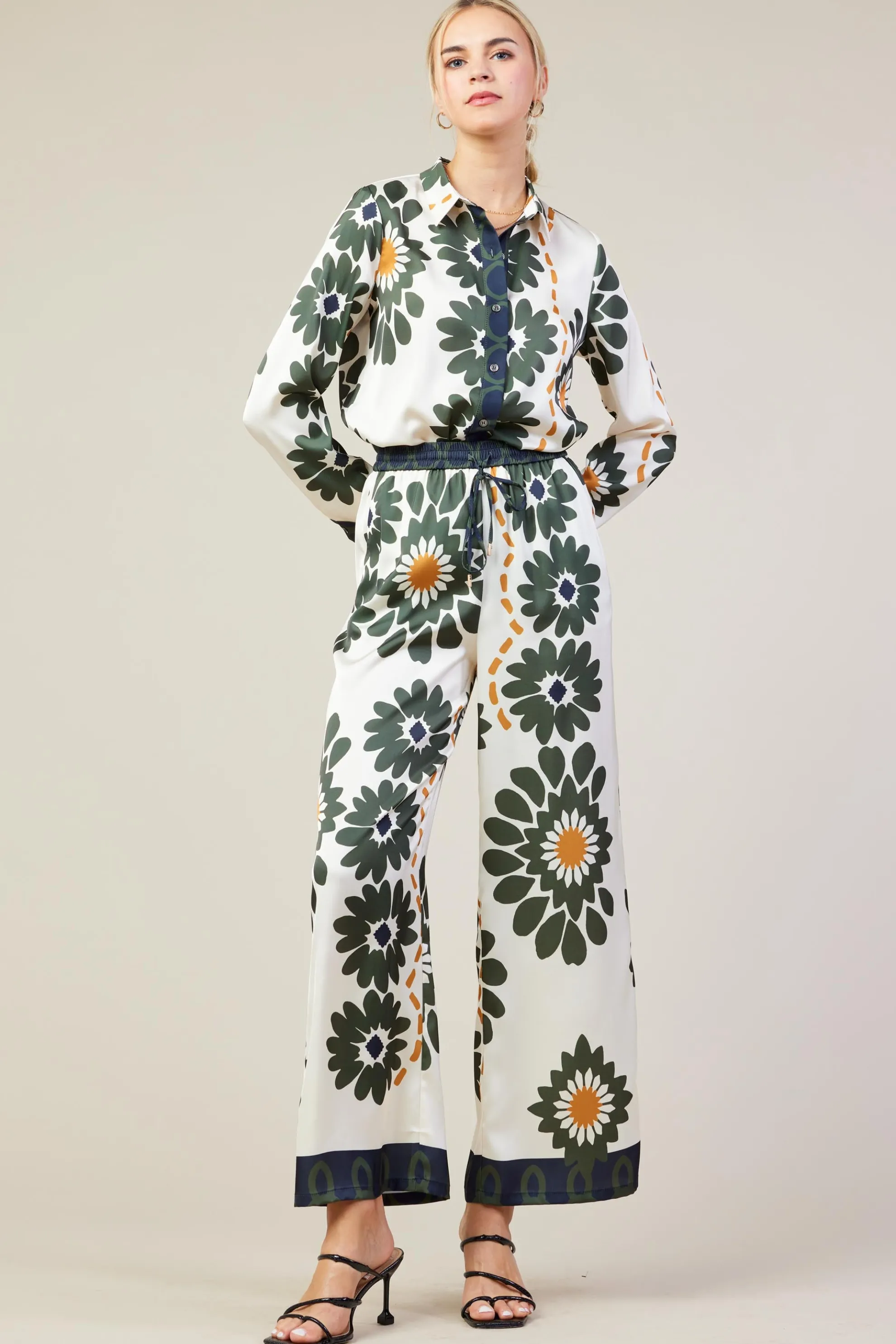Floral Print Elastic Waistband Pants