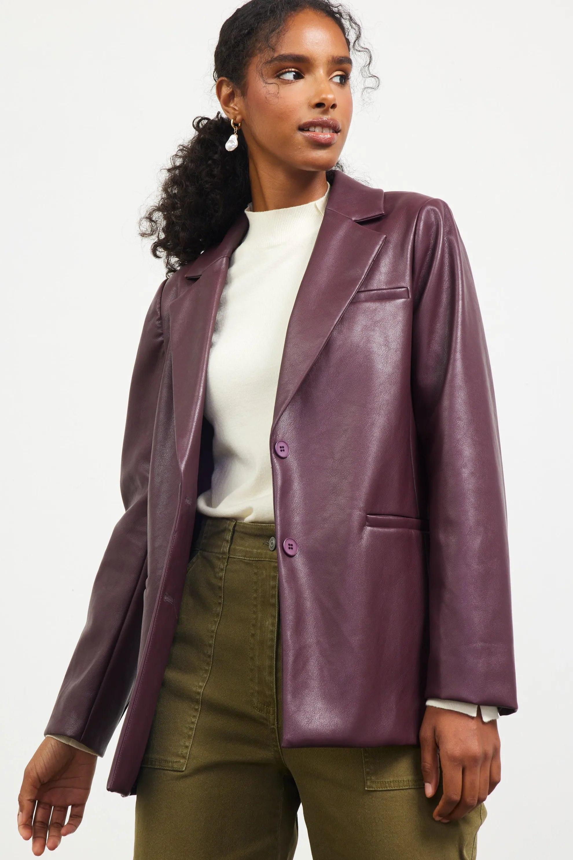 Faux Leather Tailored Blazer