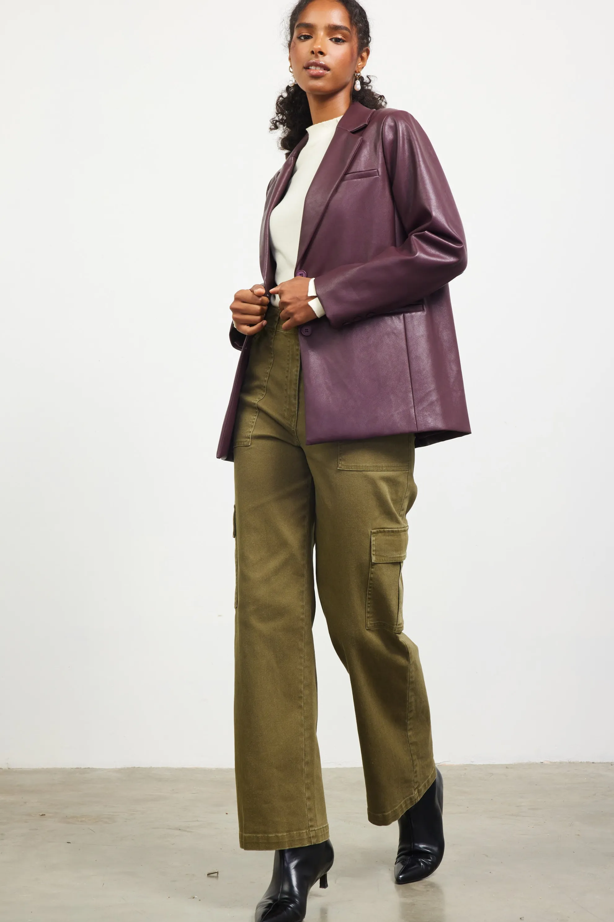 Faux Leather Tailored Blazer