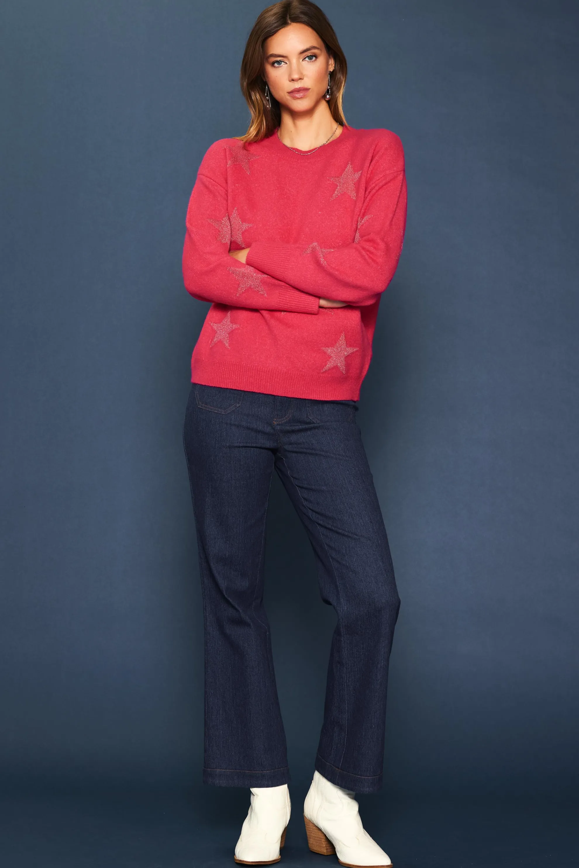 Lurex Star Print Sweater