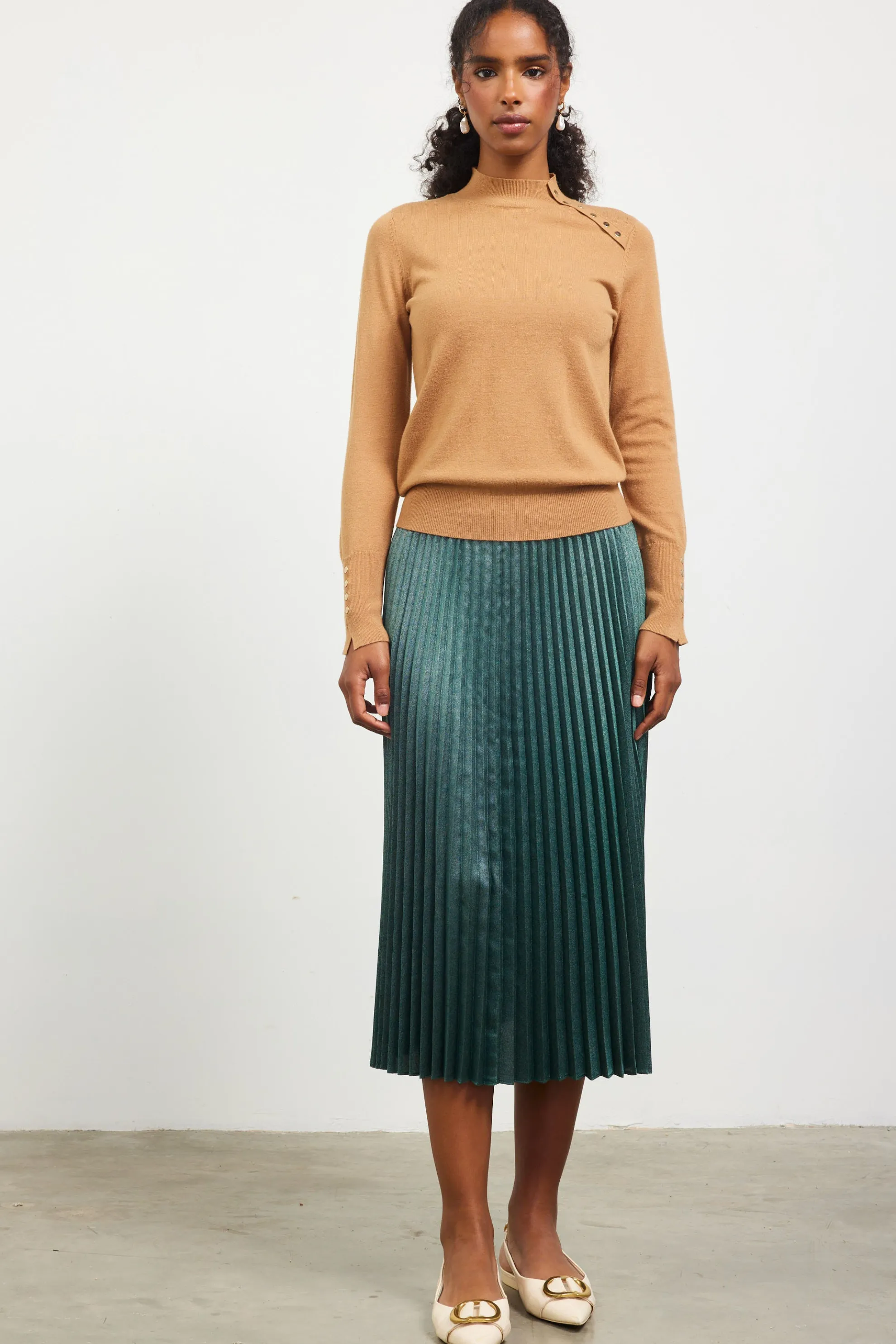 Button Detail Mock Neck Sweater