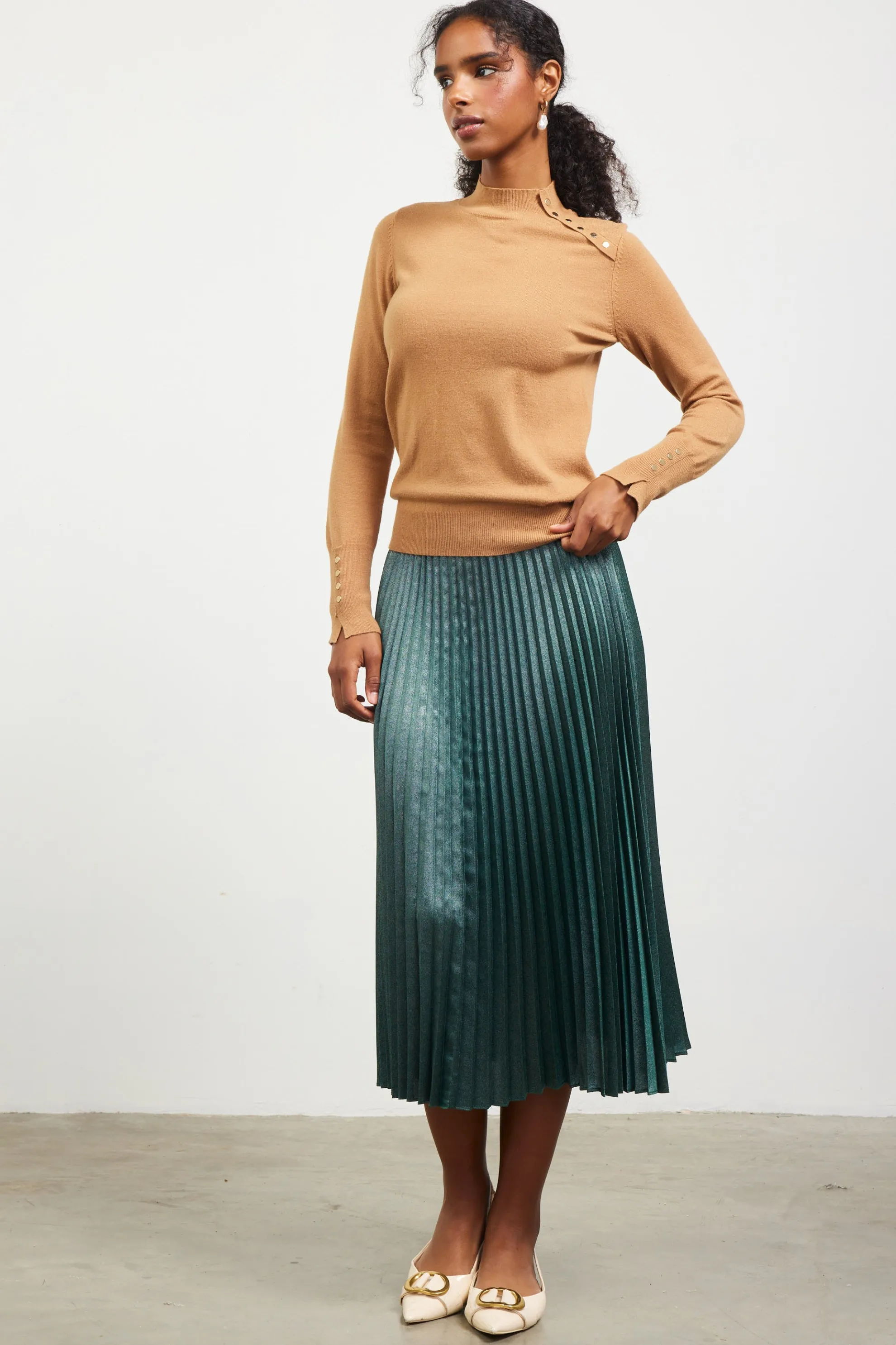 Button Detail Mock Neck Sweater