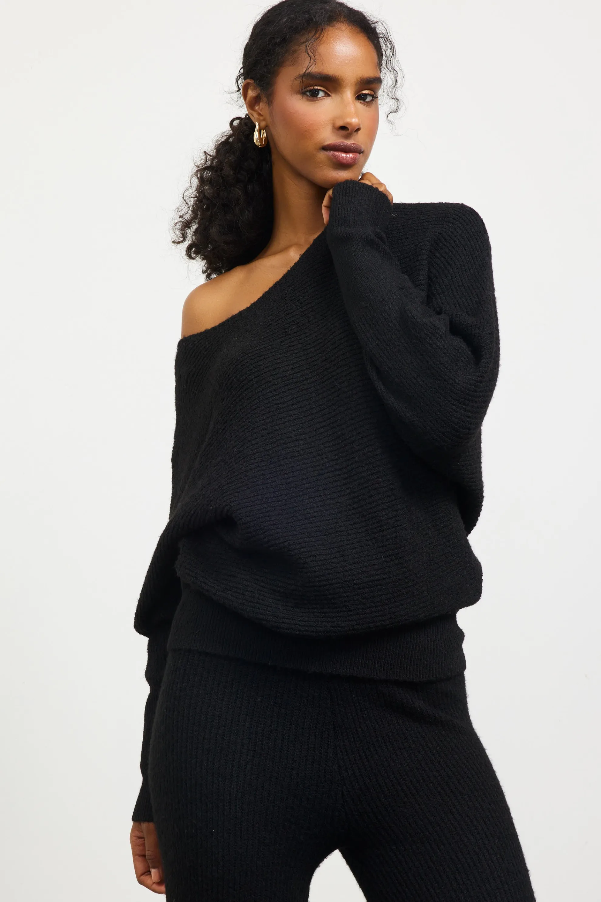 Boatneck Ribbed Knit Sweater