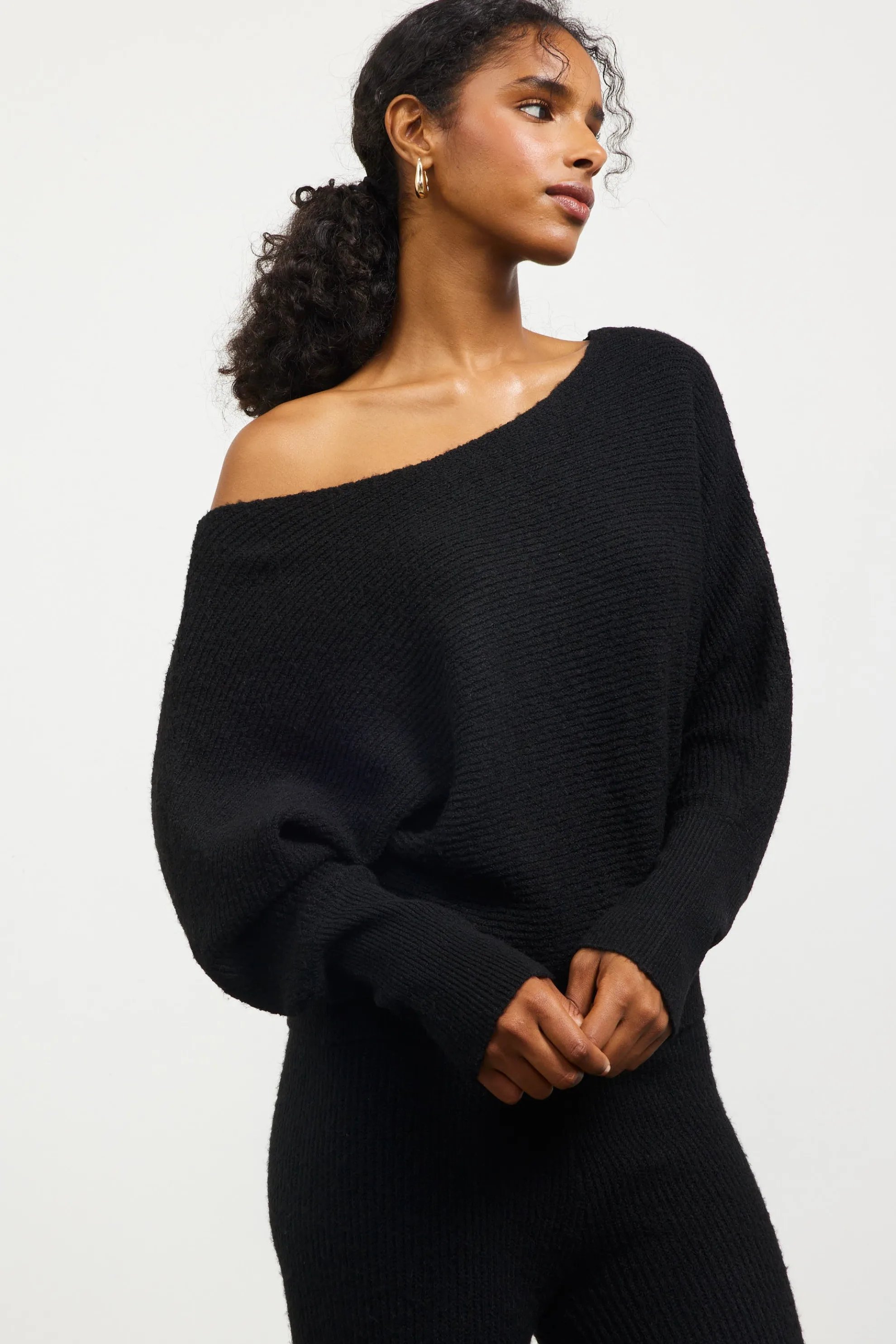 Boatneck Ribbed Knit Sweater