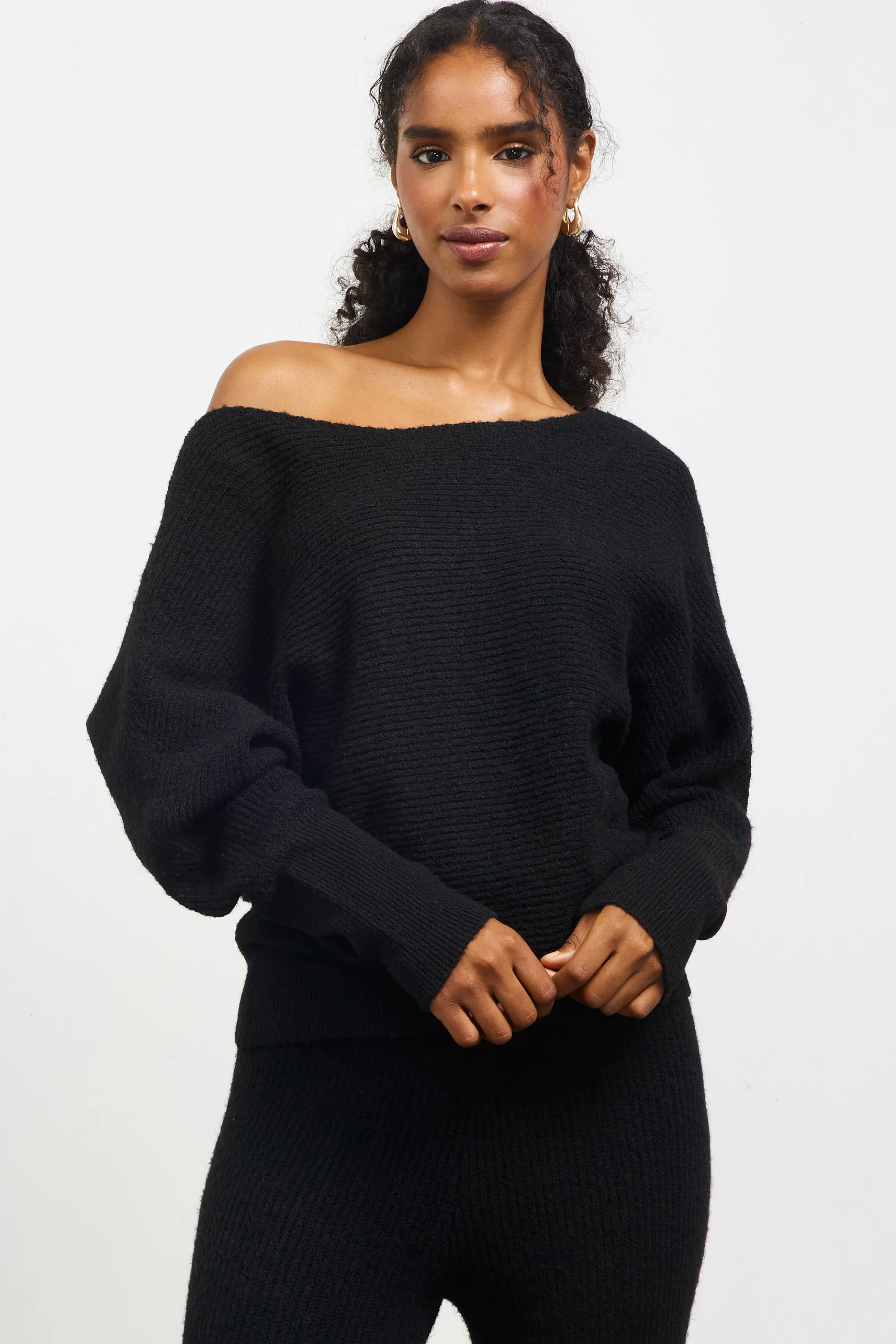 Boatneck Ribbed Knit Sweater