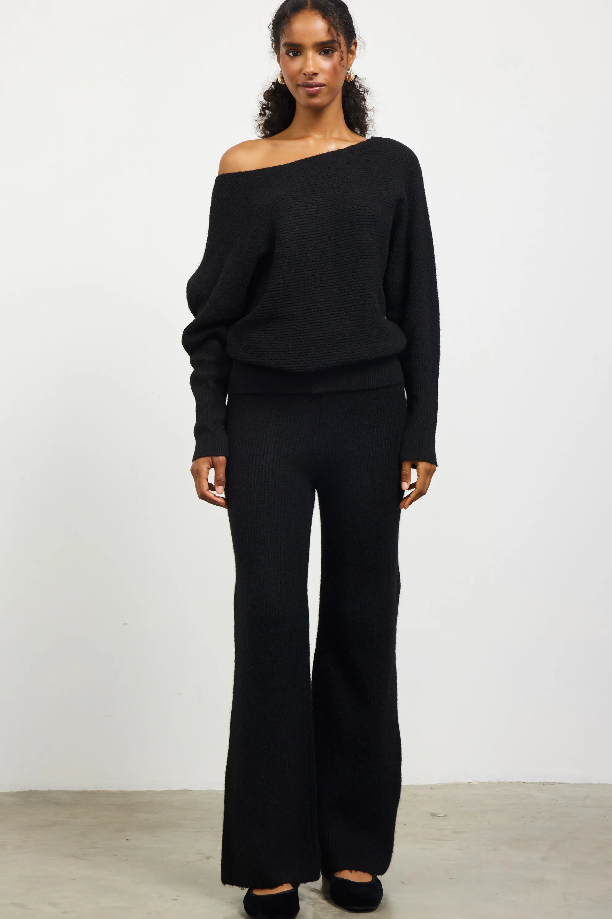 Boatneck Ribbed Knit Sweater