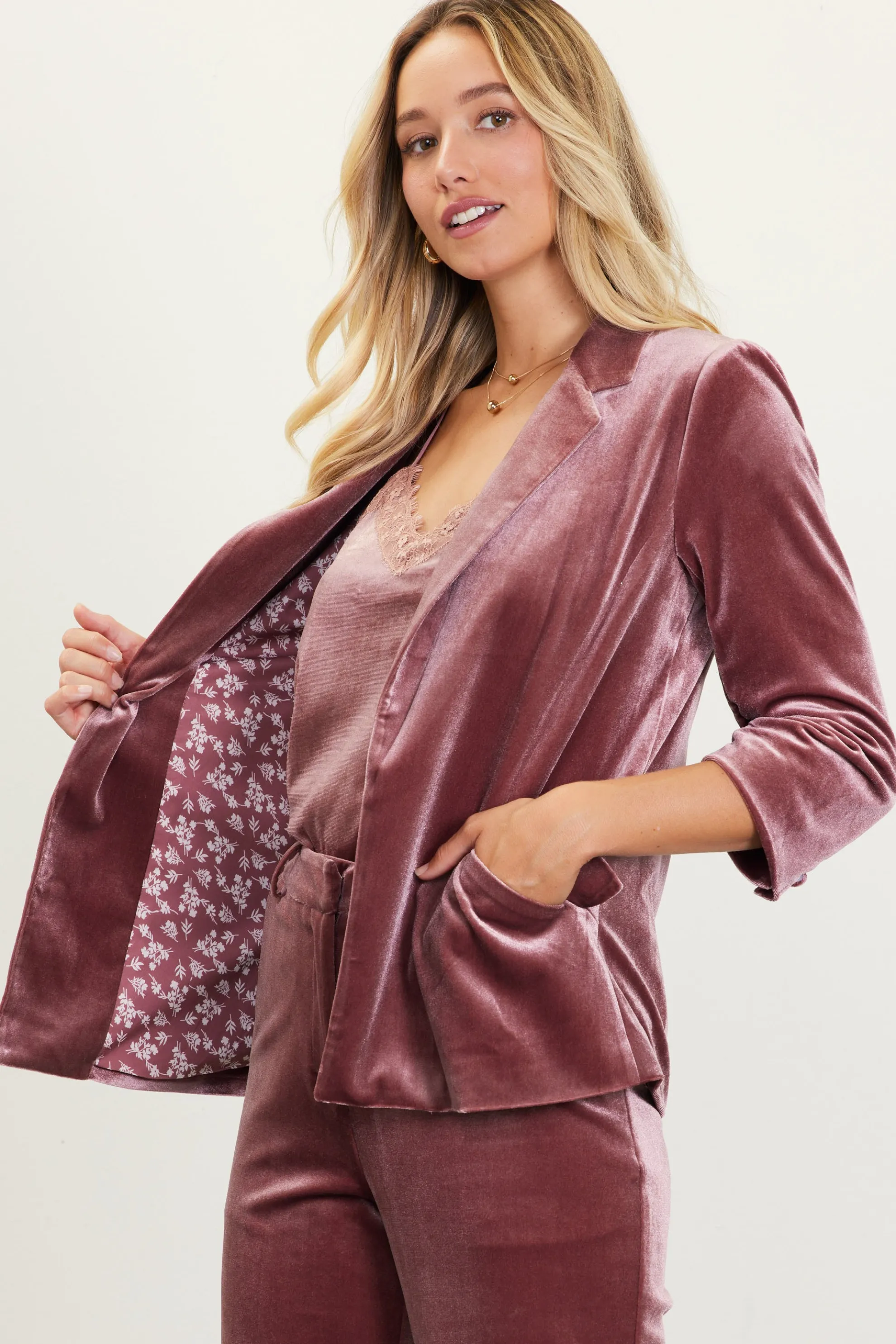 Ruched Velvet Blazer