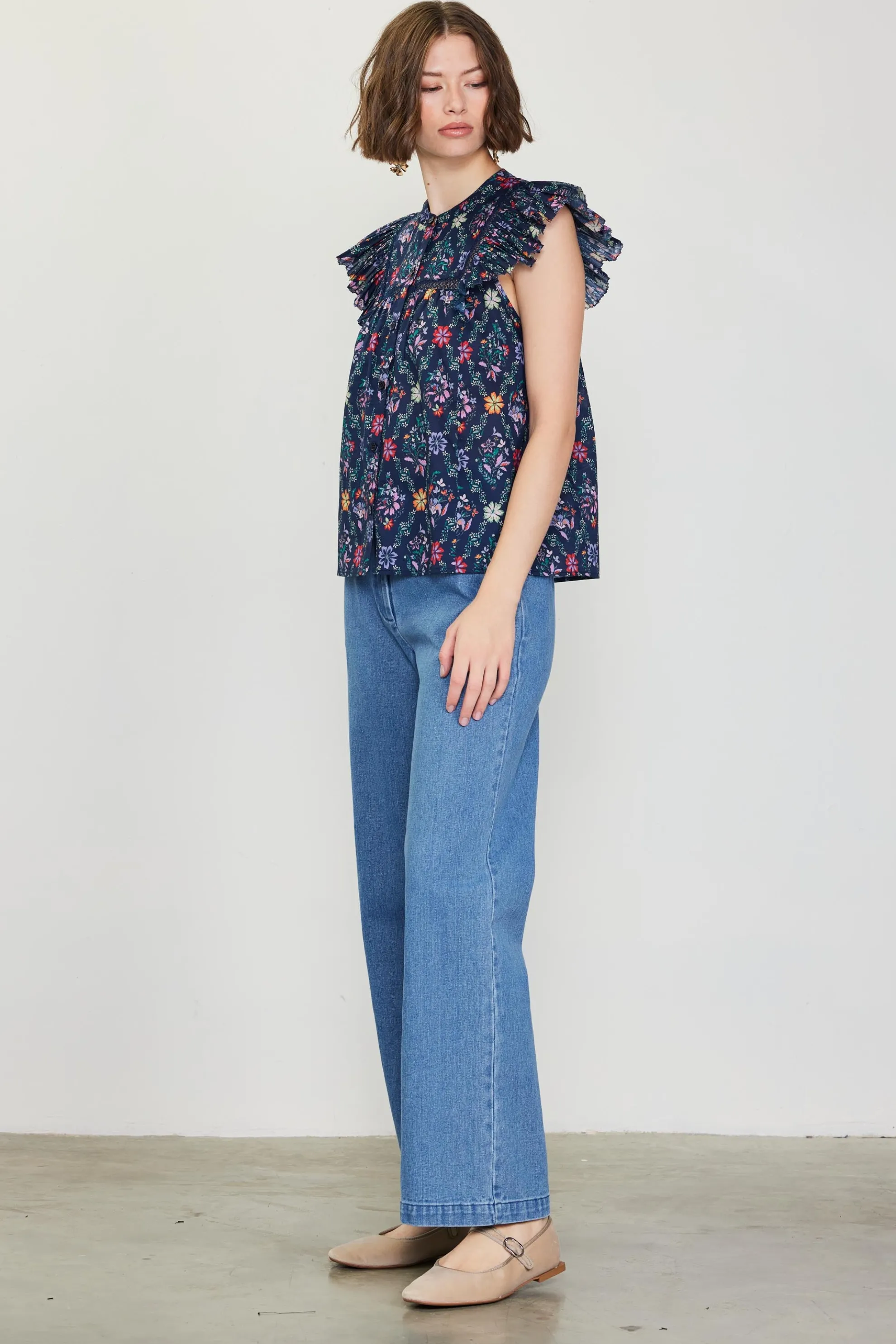 Amelia Floral Print Ruffle Sleeve Top