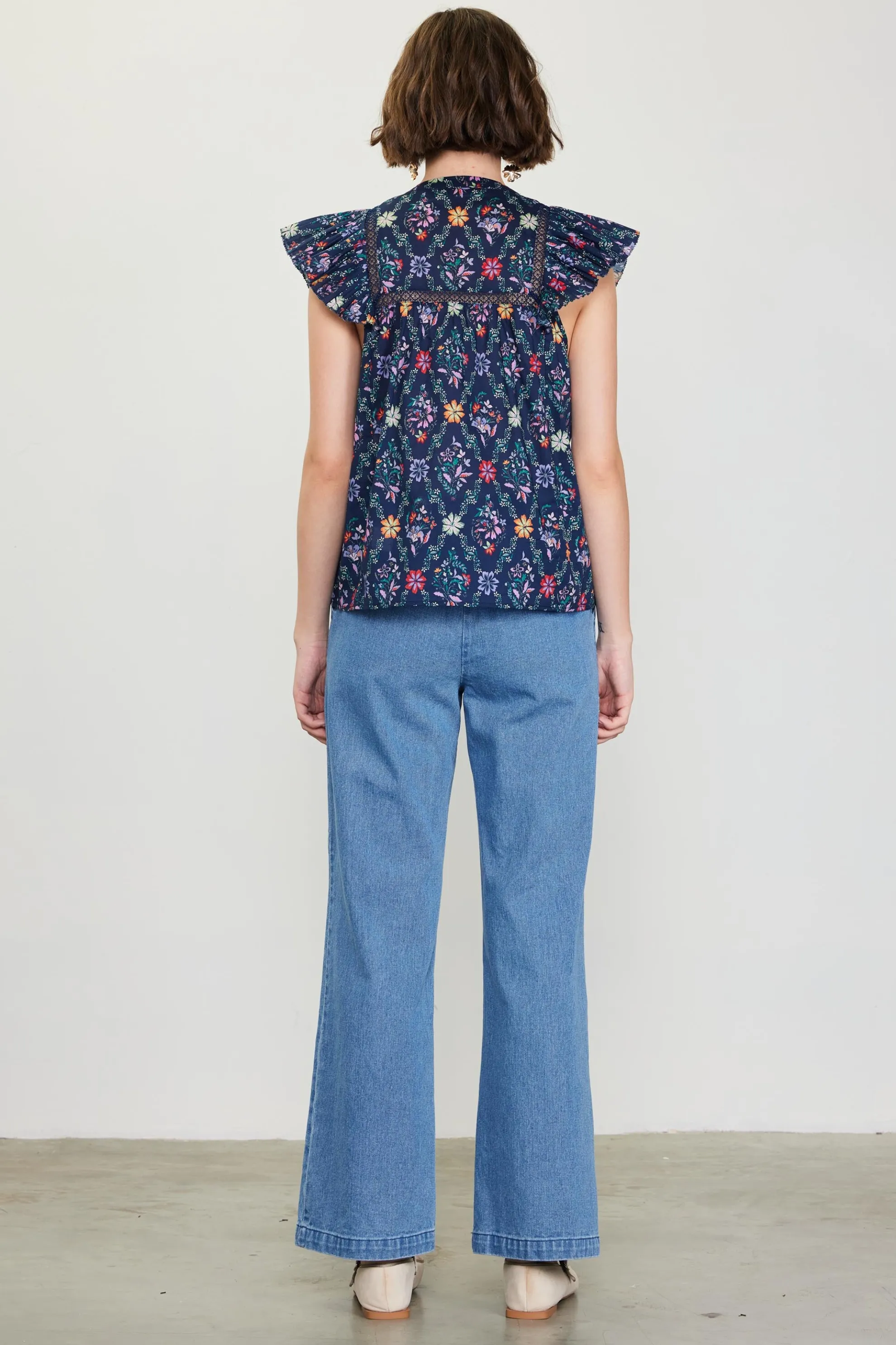 Amelia Floral Print Ruffle Sleeve Top