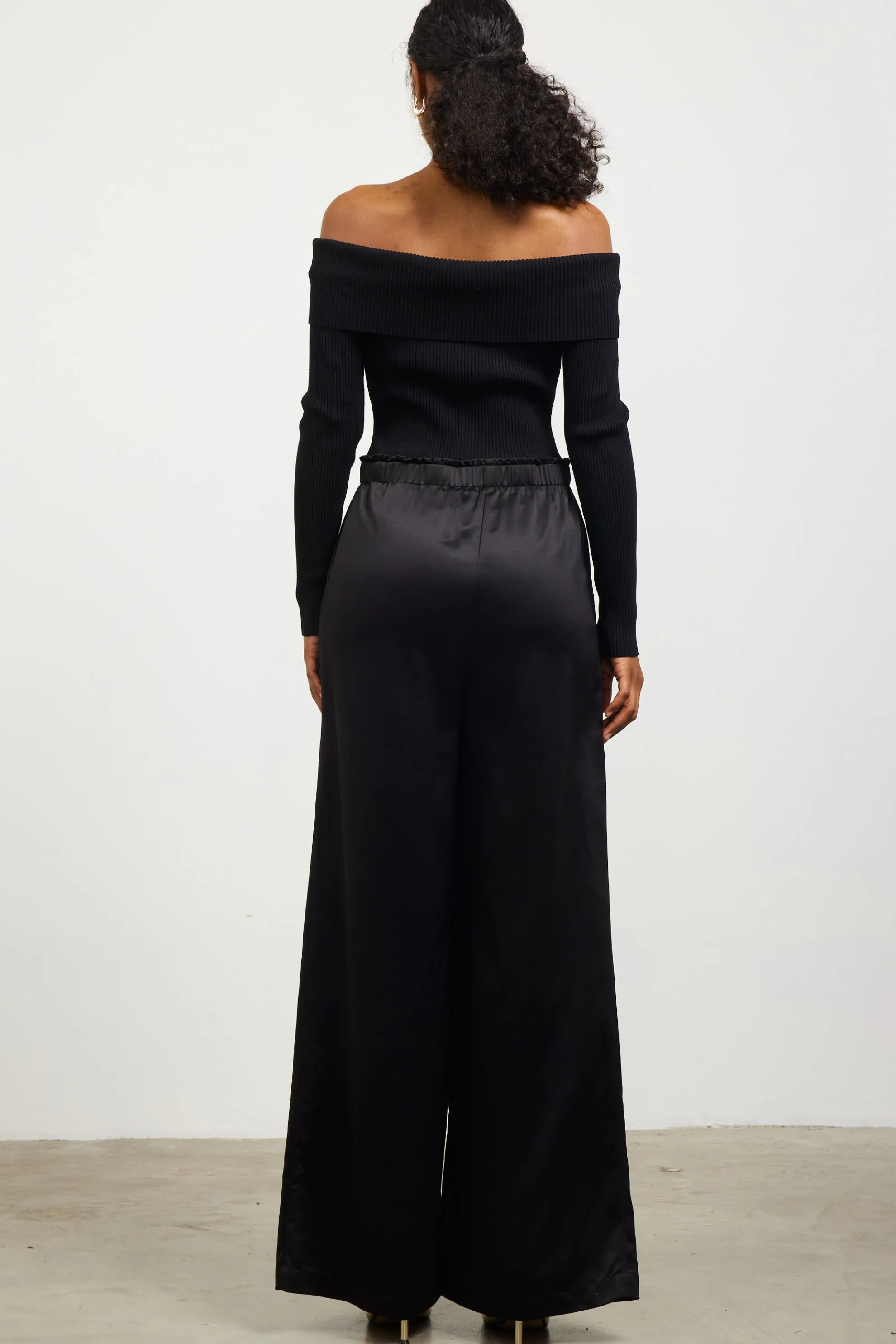 Mixed Media Off-Shoulder Jumpsuit