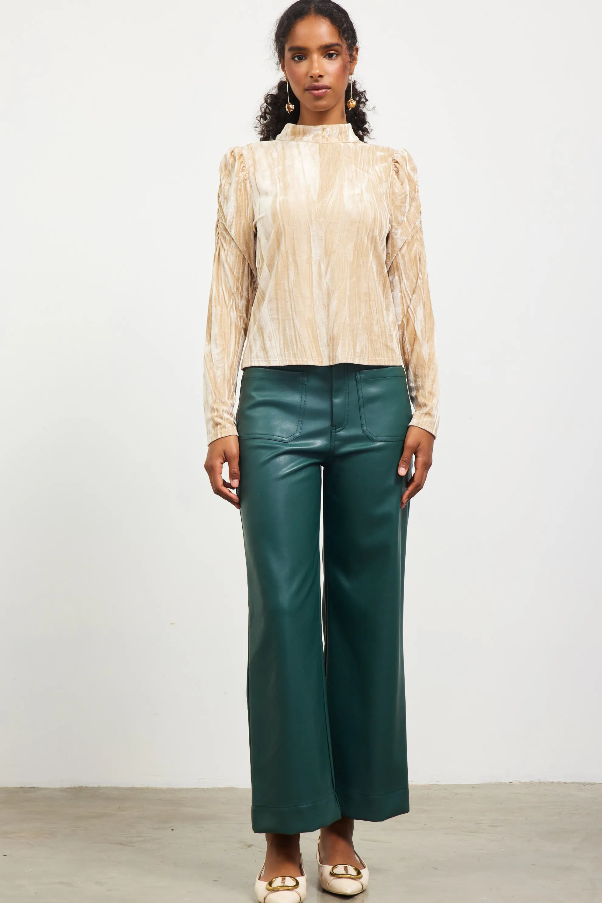 Crinkled Velvet Mock Neck Top