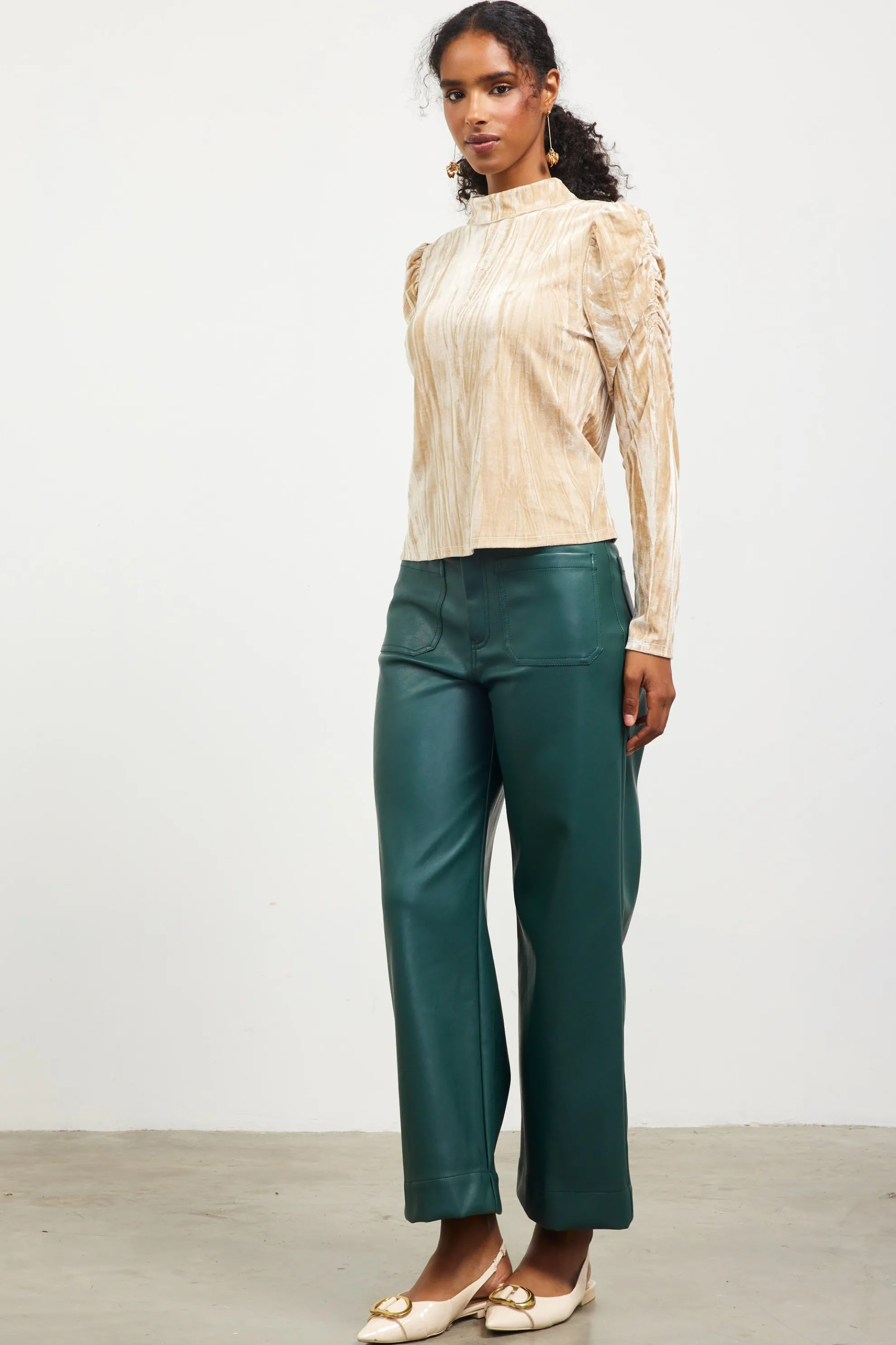 Crinkled Velvet Mock Neck Top