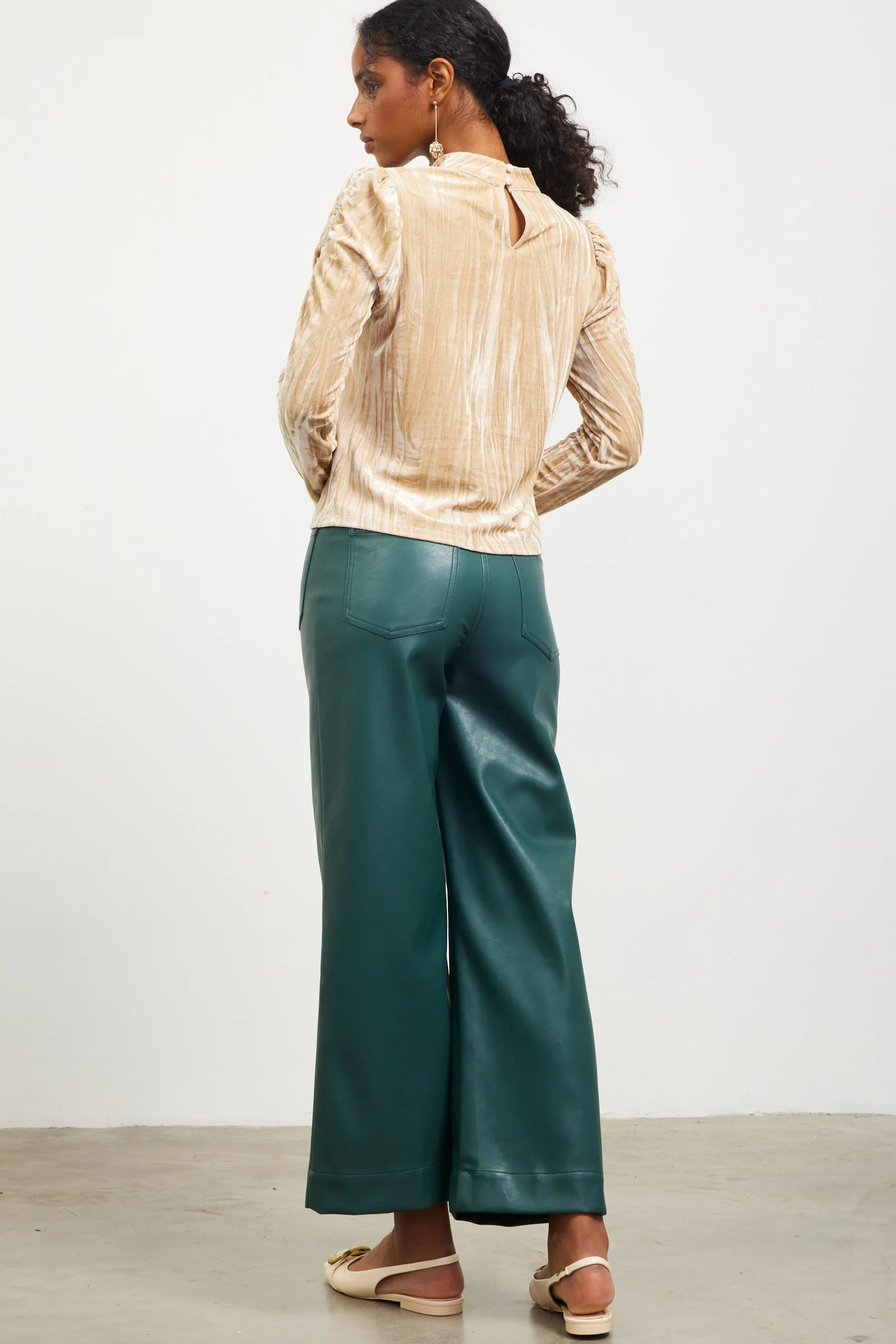 Crinkled Velvet Mock Neck Top