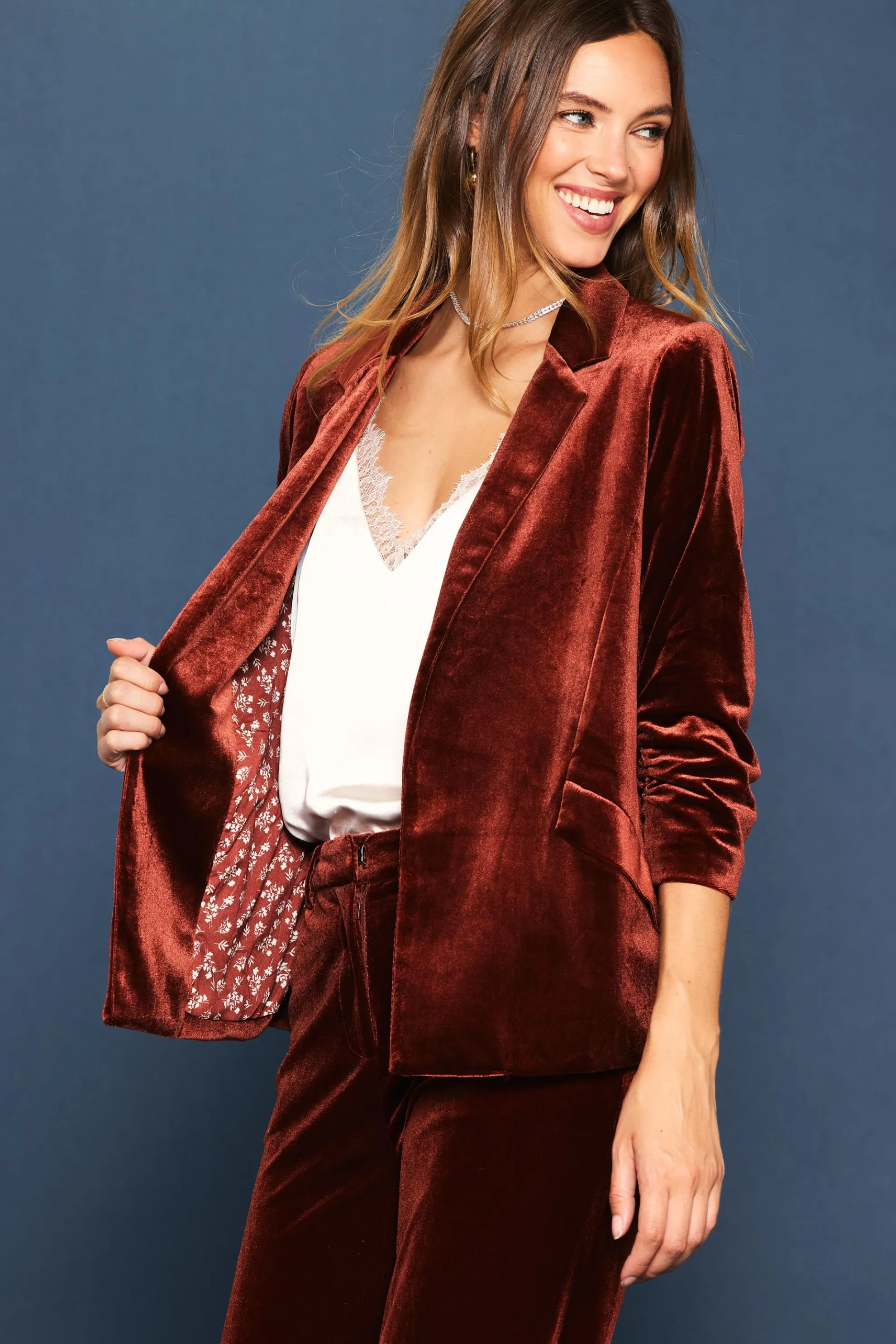 Ruched Velvet Blazer