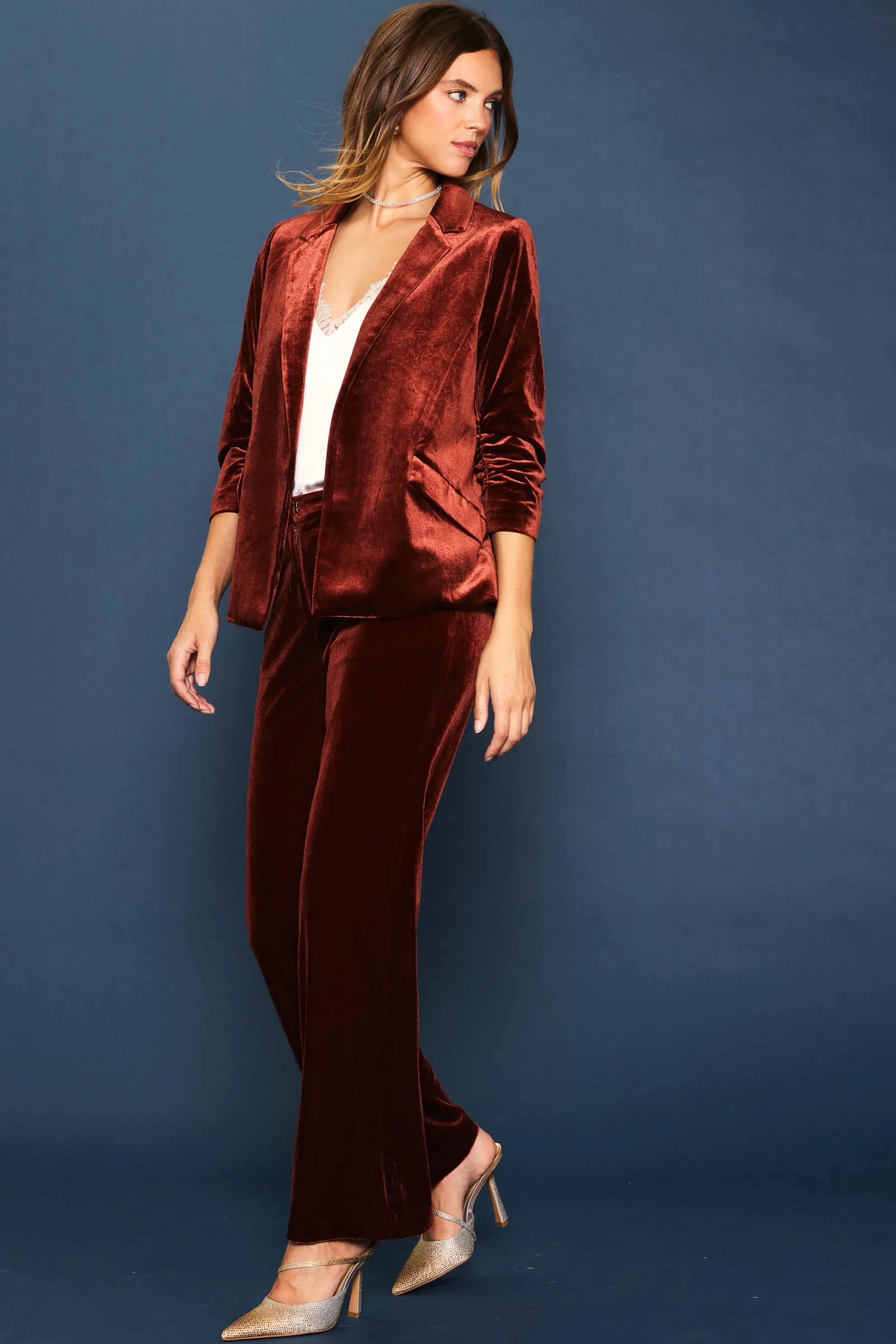 Ruched Velvet Blazer