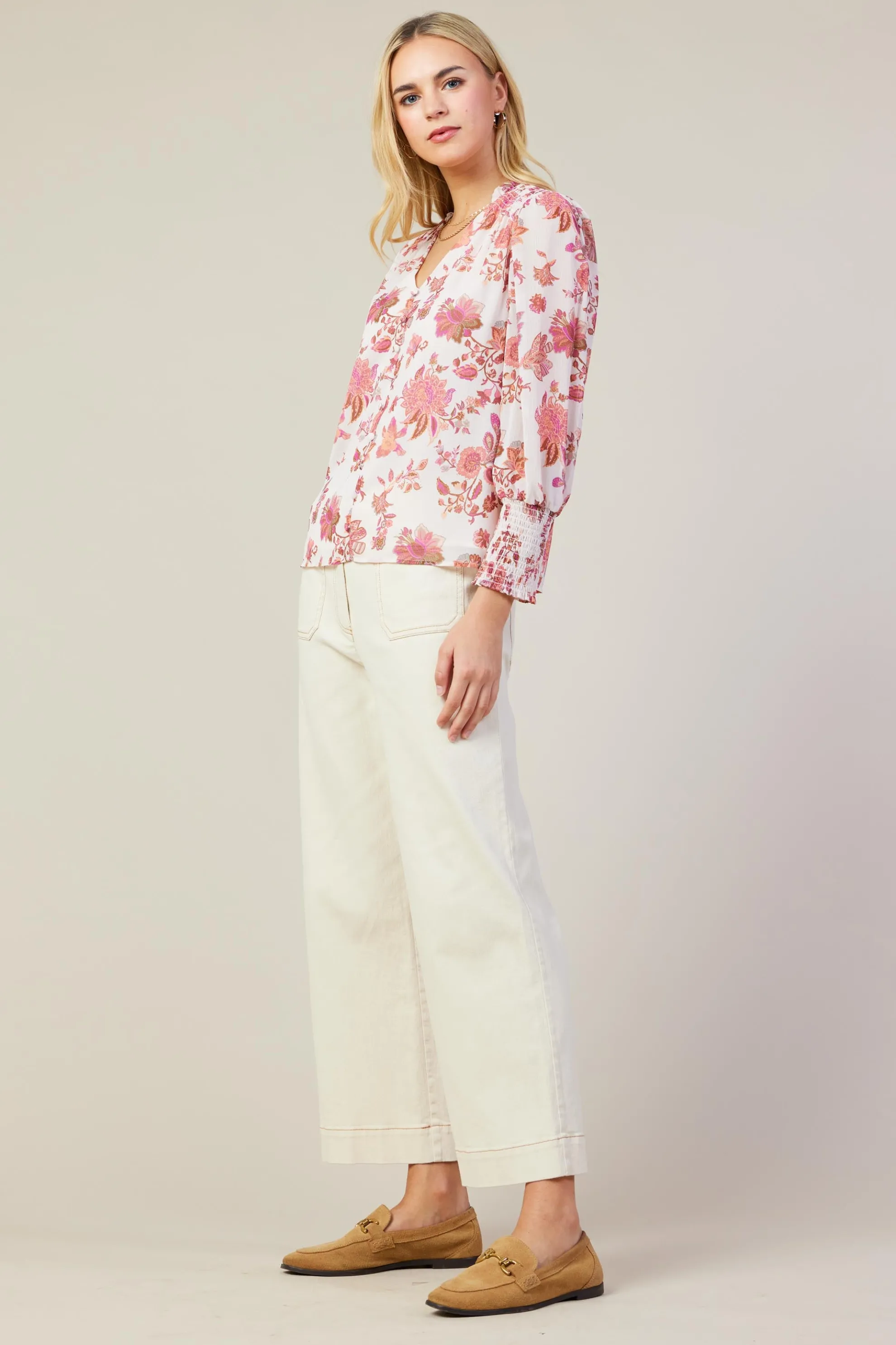 Ceres Floral Print Smocked Detail Top