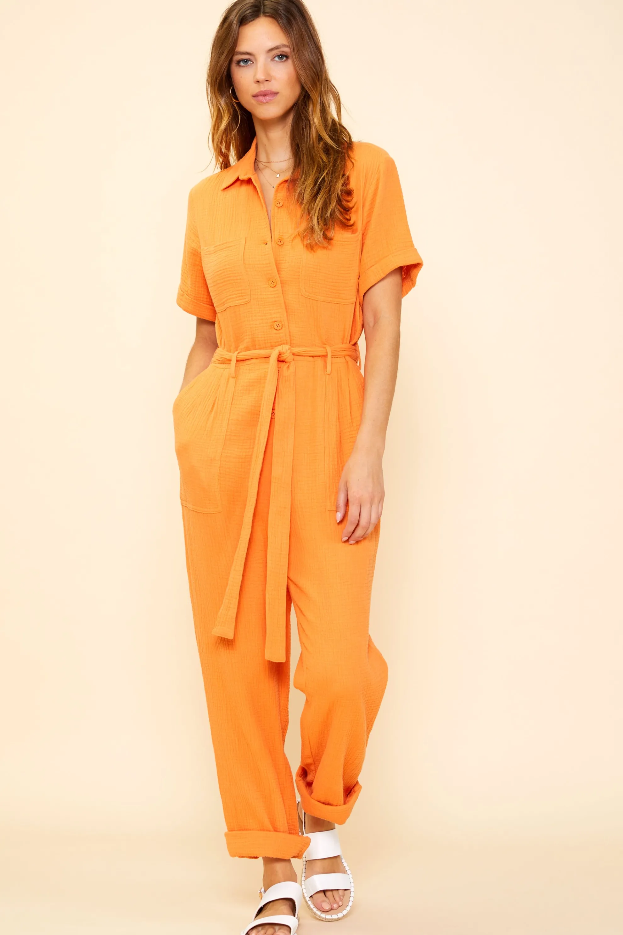 Short Sleeve Gauze Jumpsuit