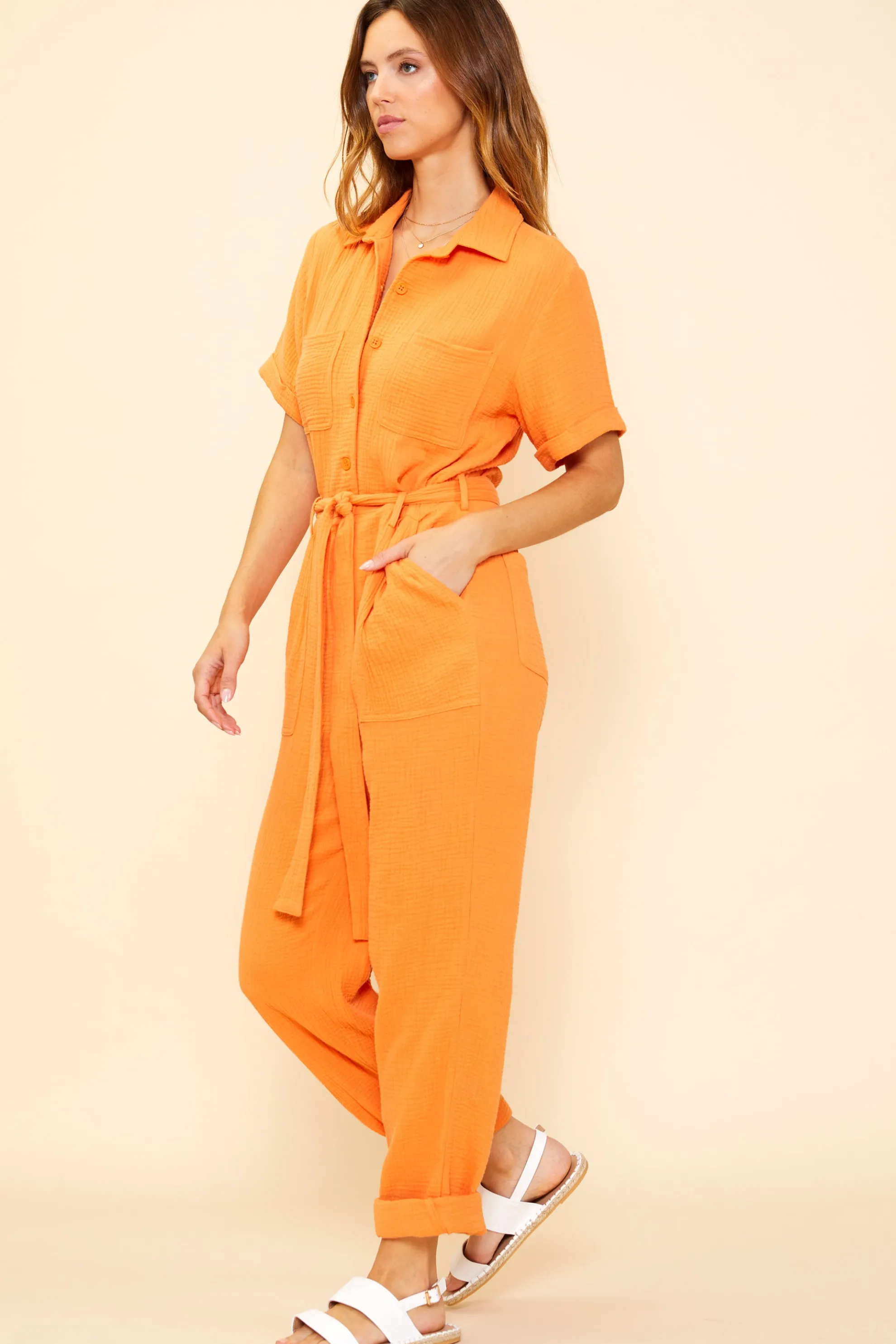 Short Sleeve Gauze Jumpsuit