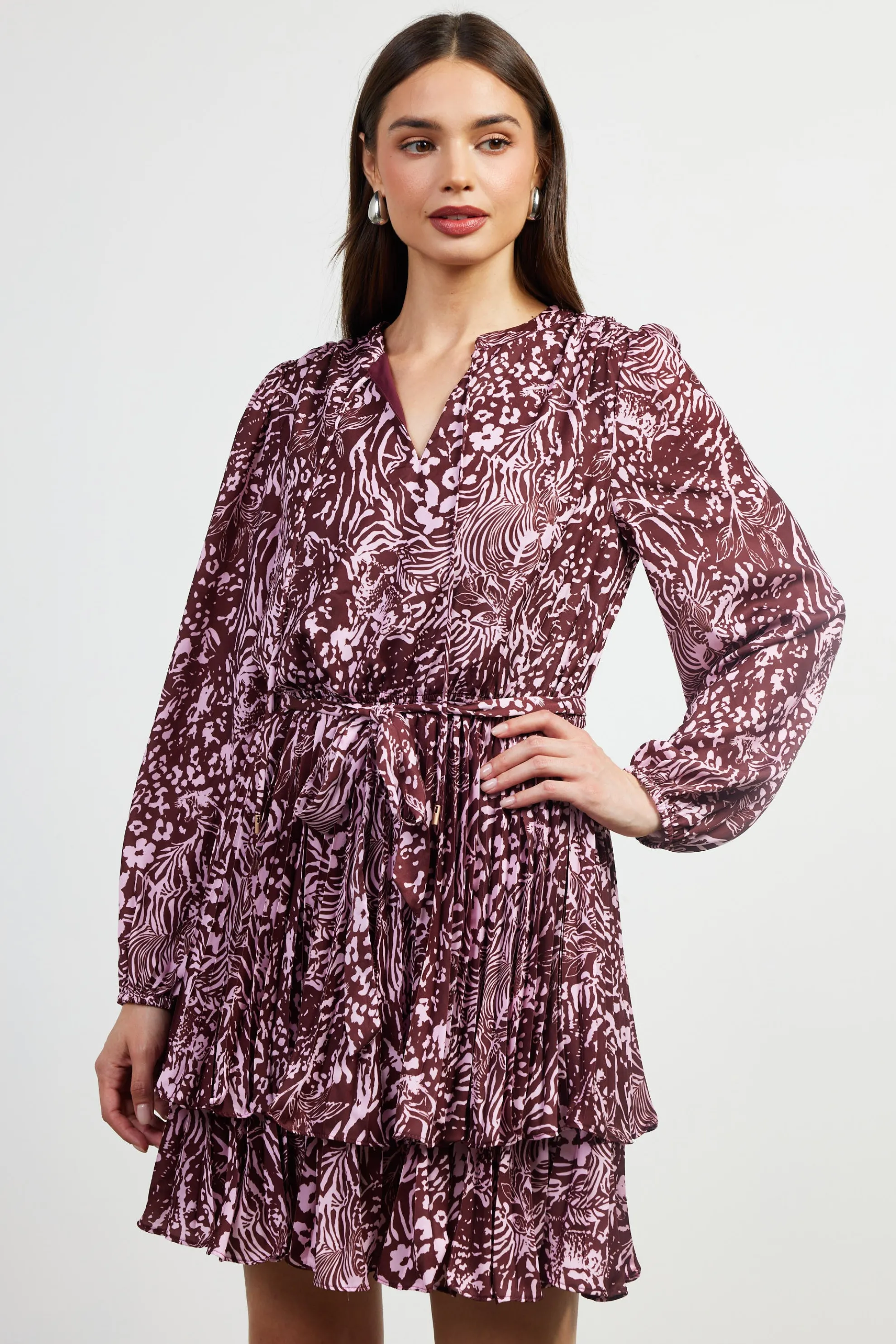 Zebra Print Pleated Mini Dress