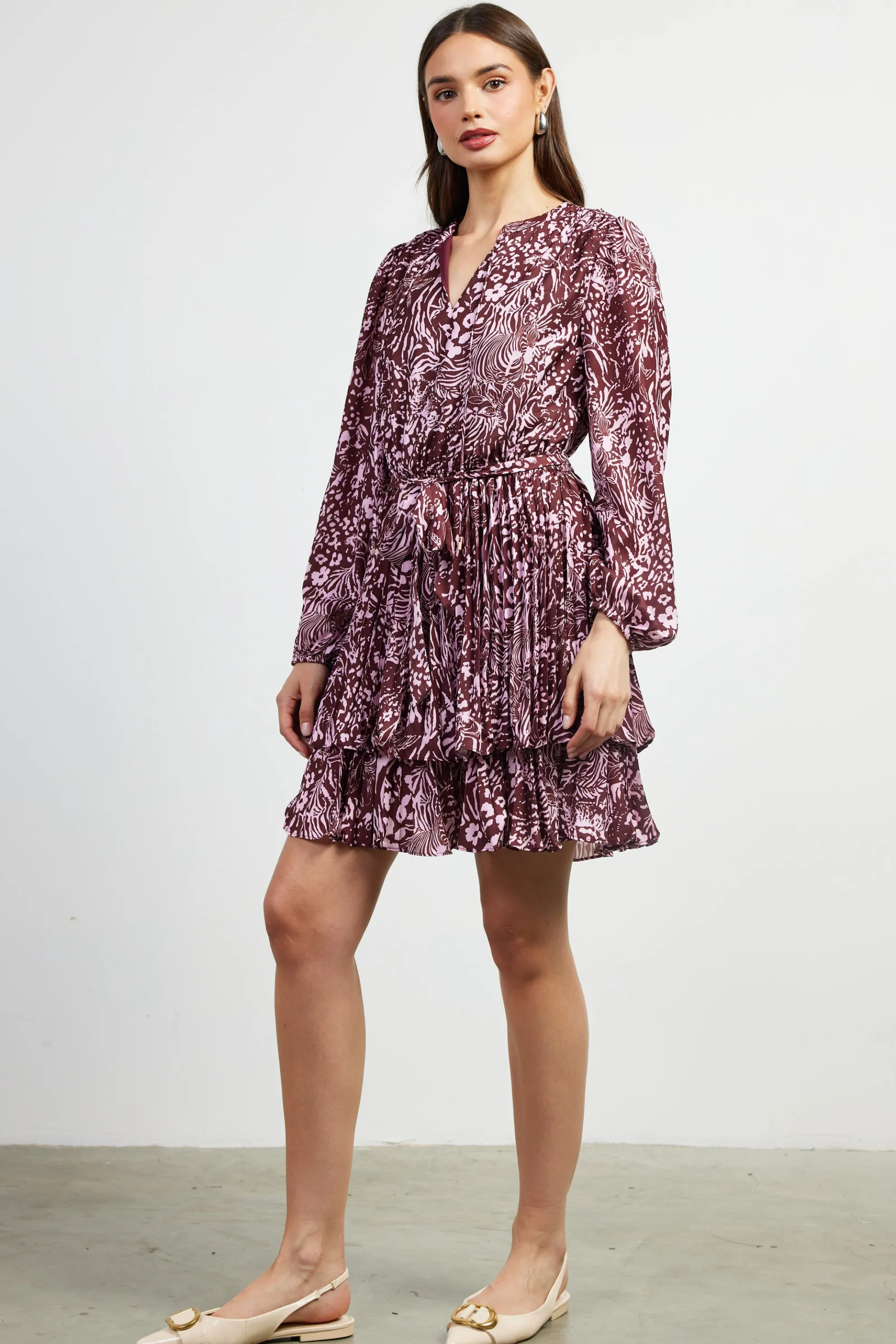 Zebra Print Pleated Mini Dress