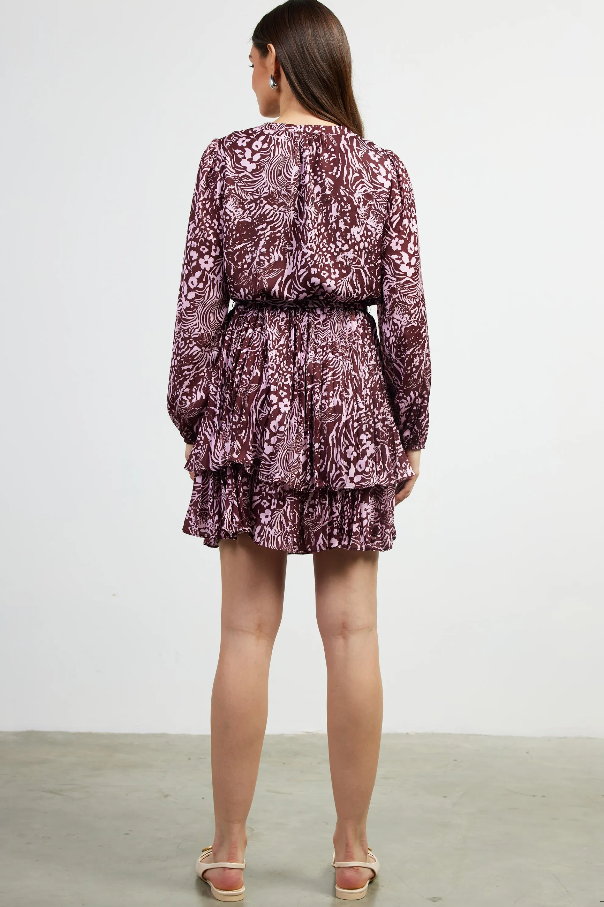 Zebra Print Pleated Mini Dress