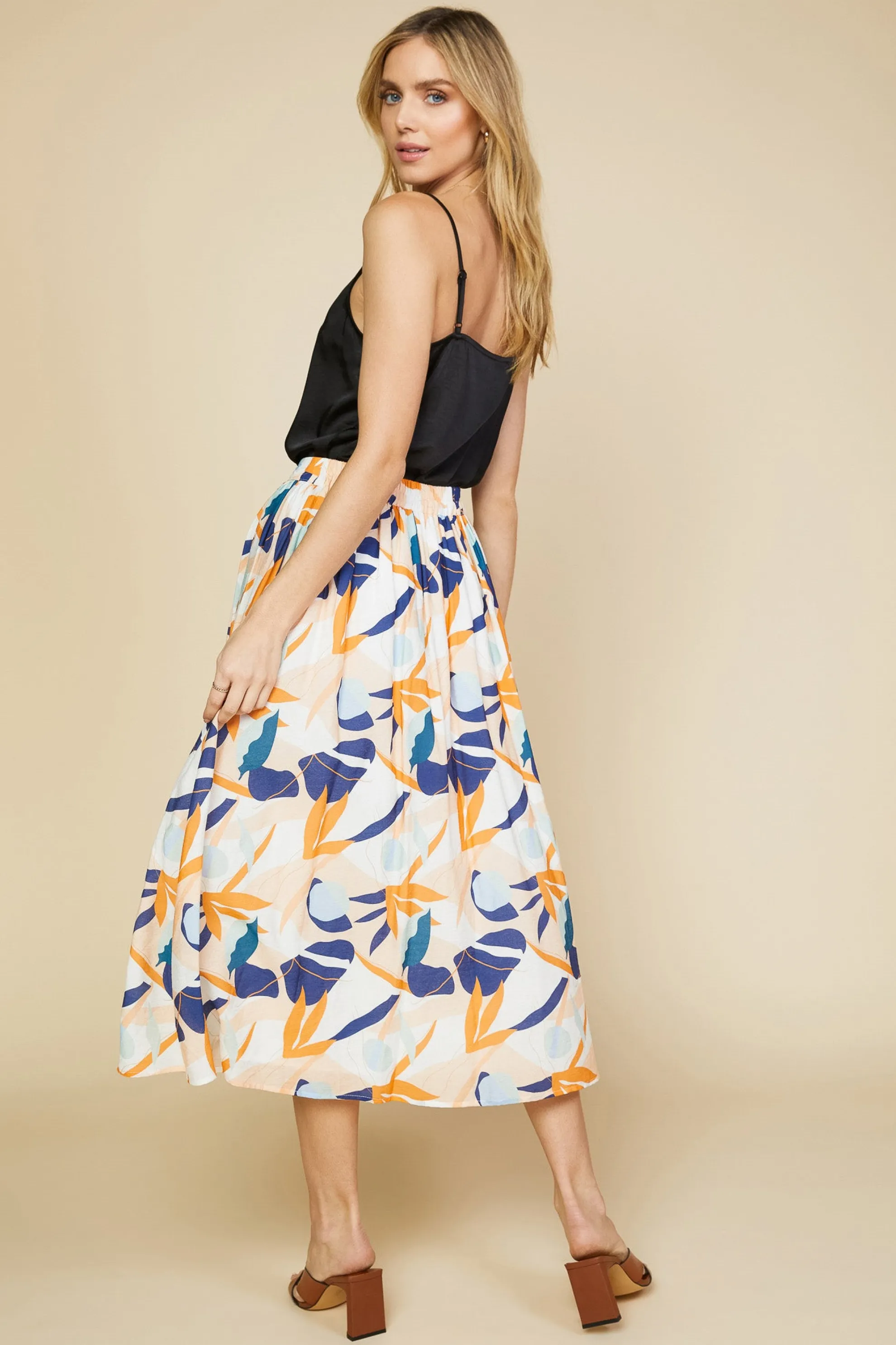 Abstract Botanical Midi Skirt