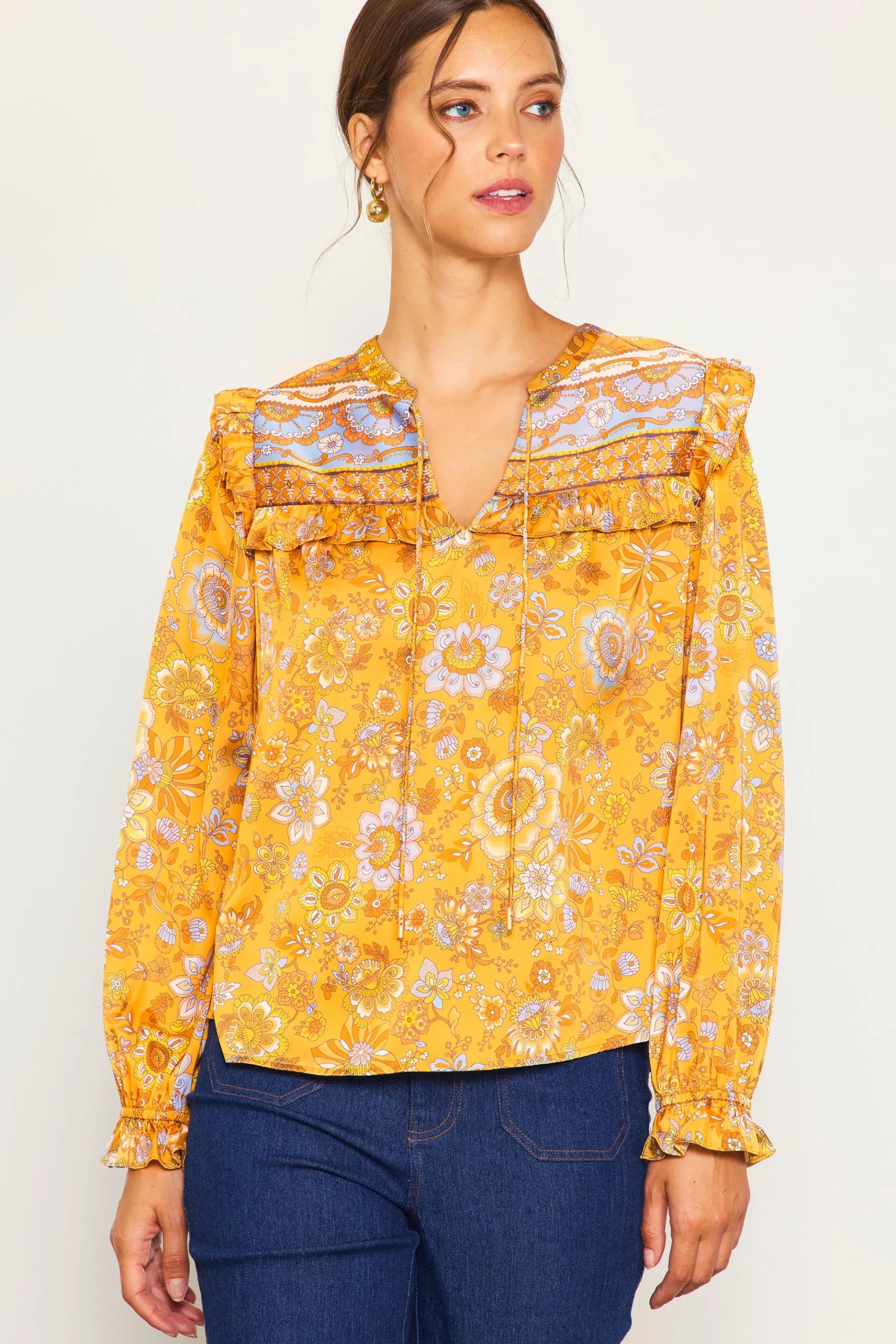 Retro Floral Motif Blouse