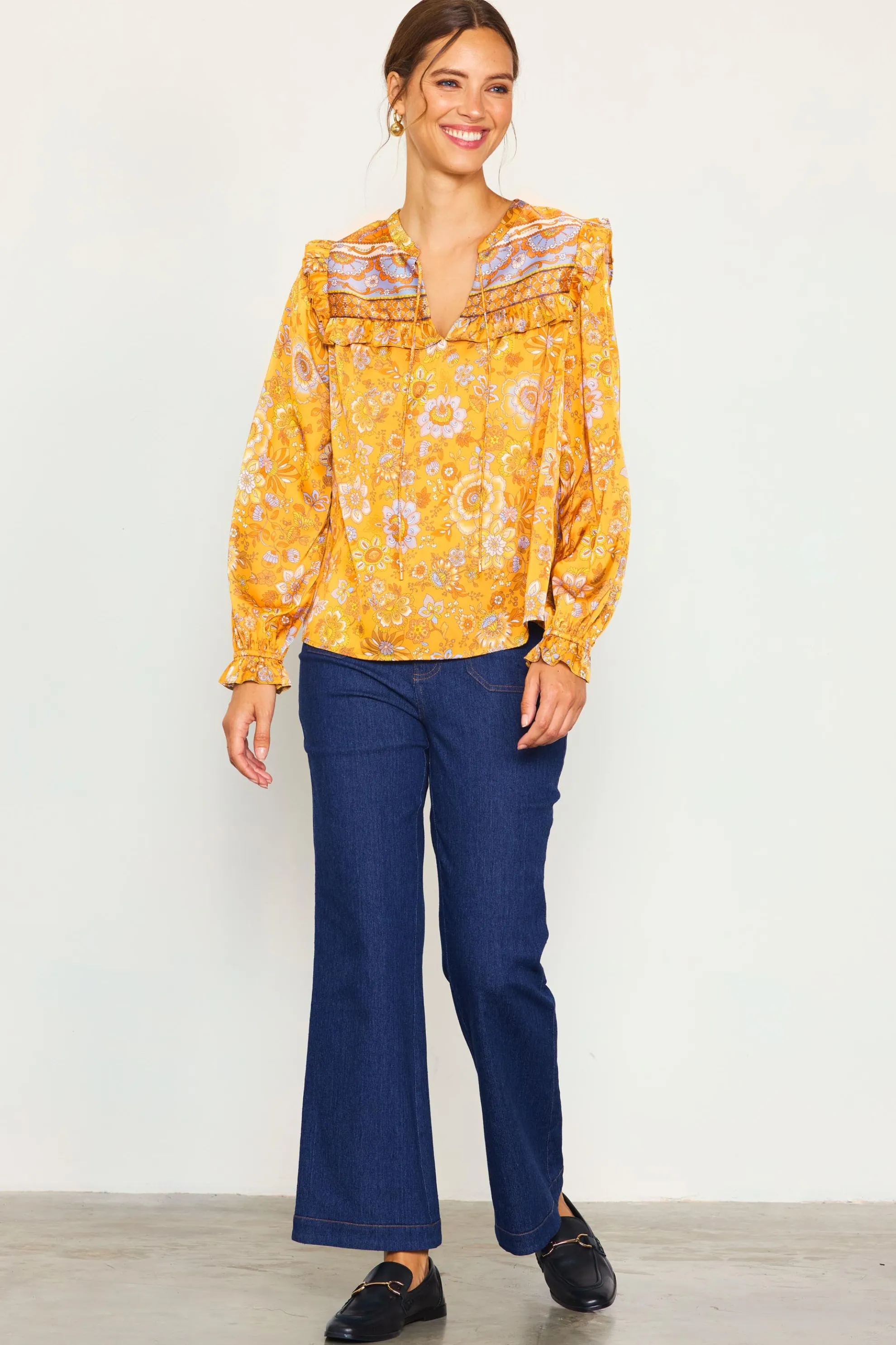 Retro Floral Motif Blouse