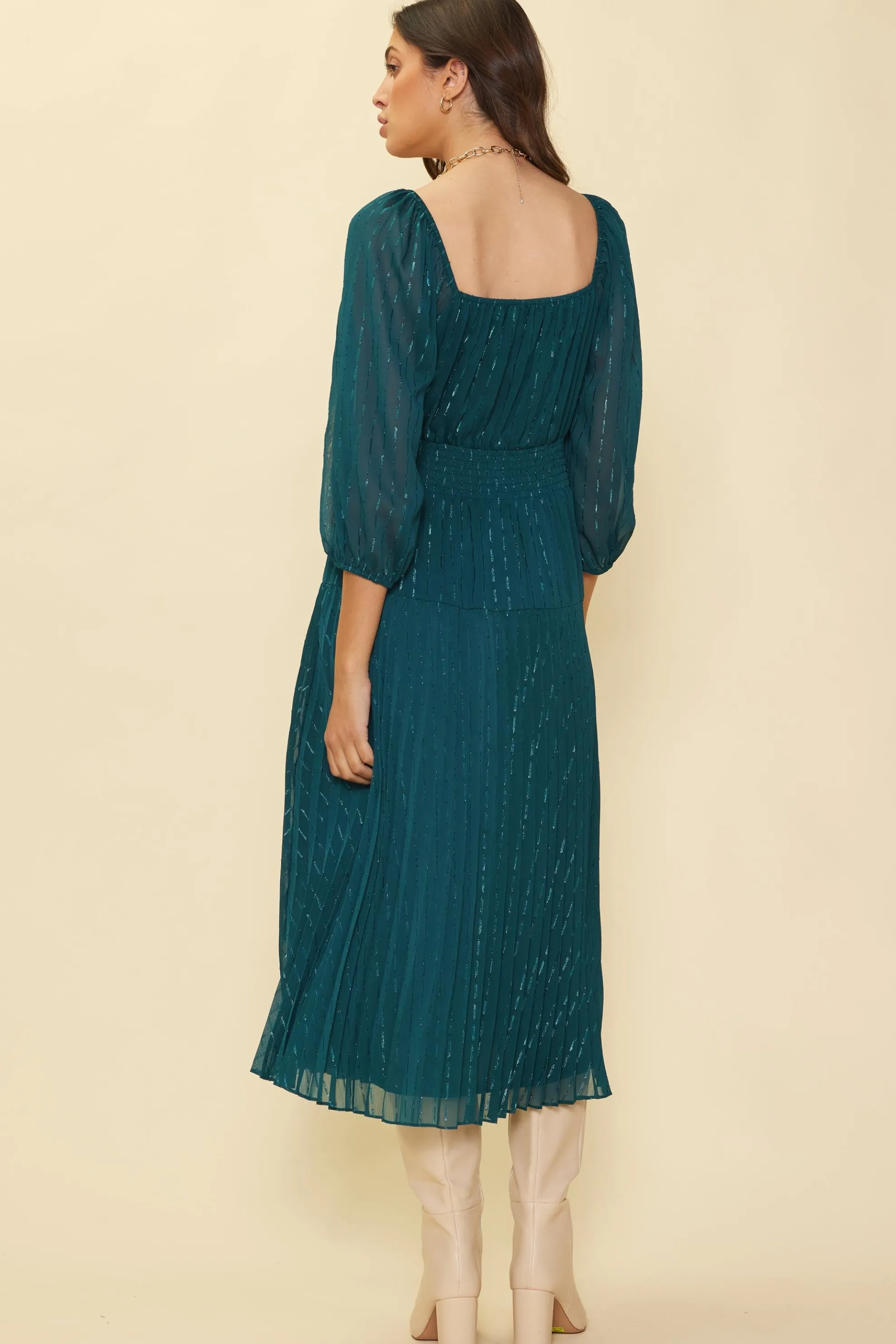 Shimmery Pleated Midi Dress