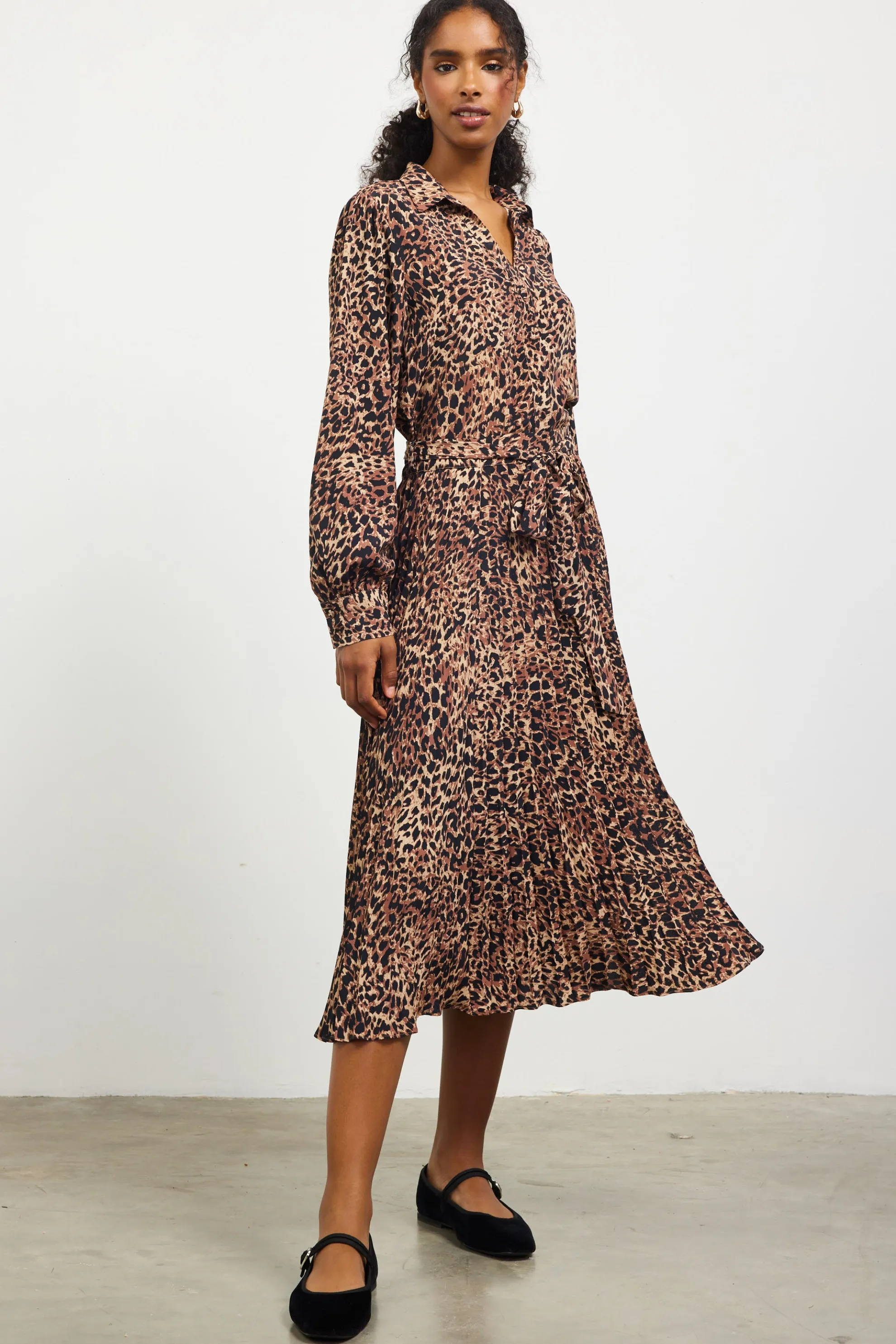 Leopard Print Shirt Midi Dress