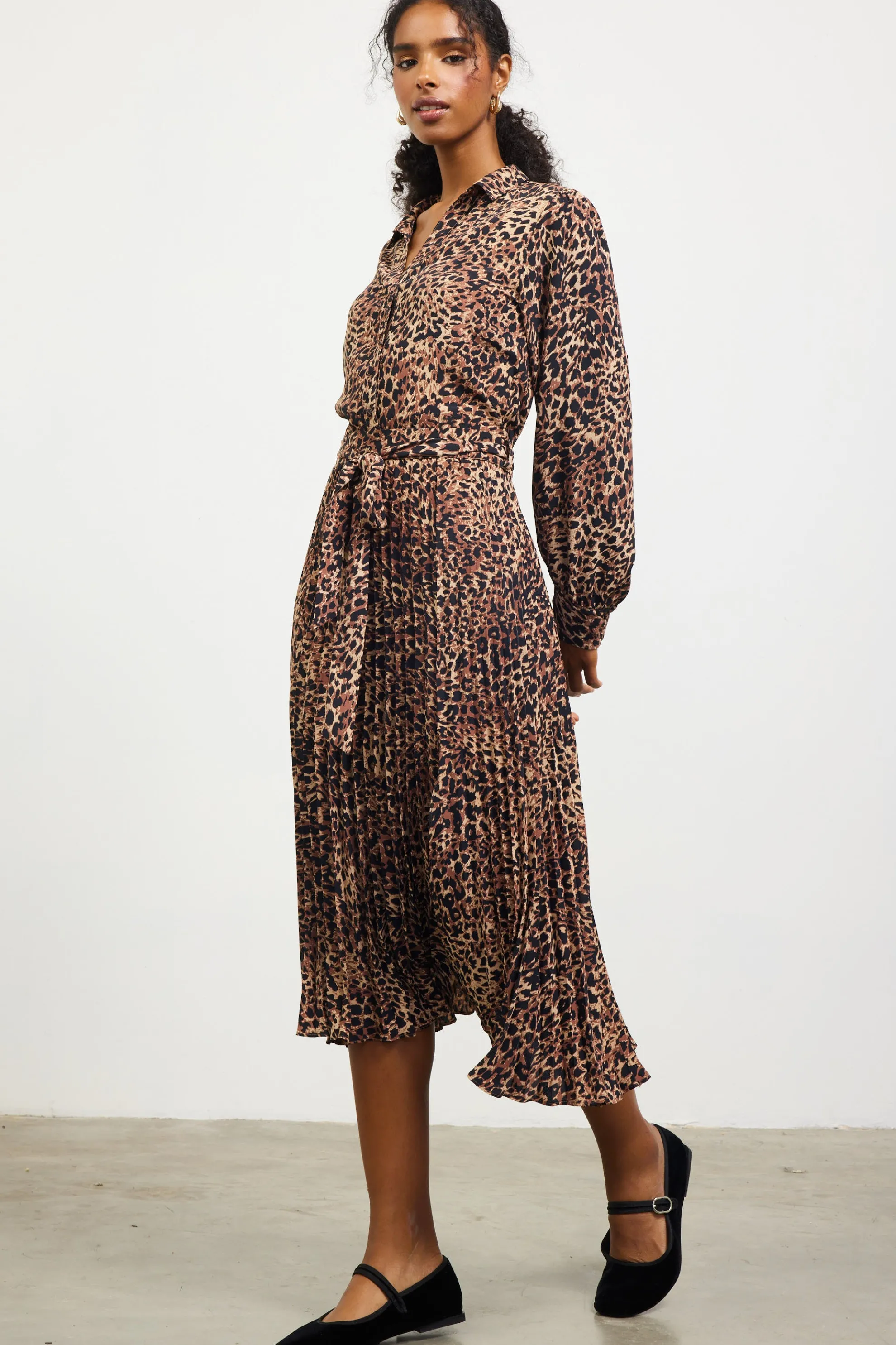 Leopard Print Shirt Midi Dress