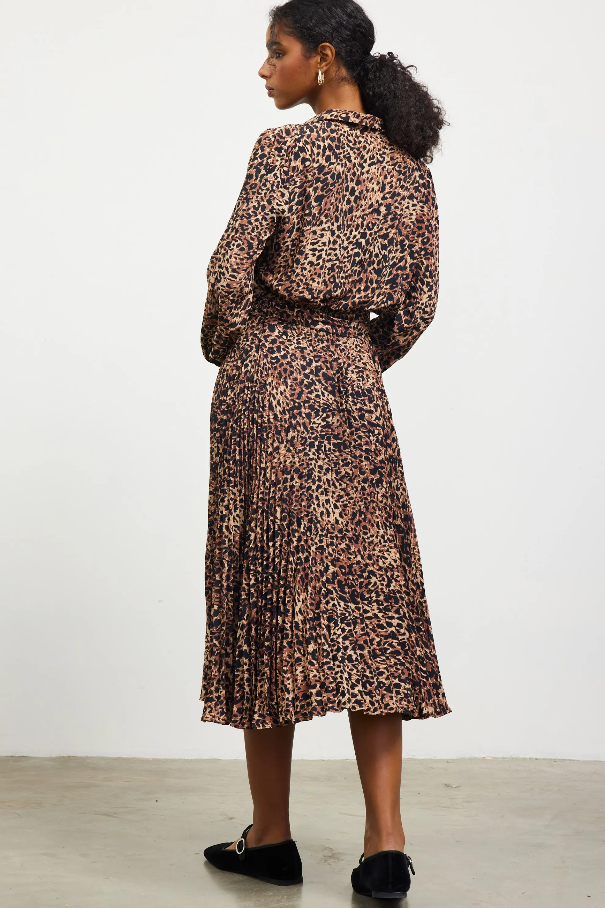 Leopard Print Shirt Midi Dress