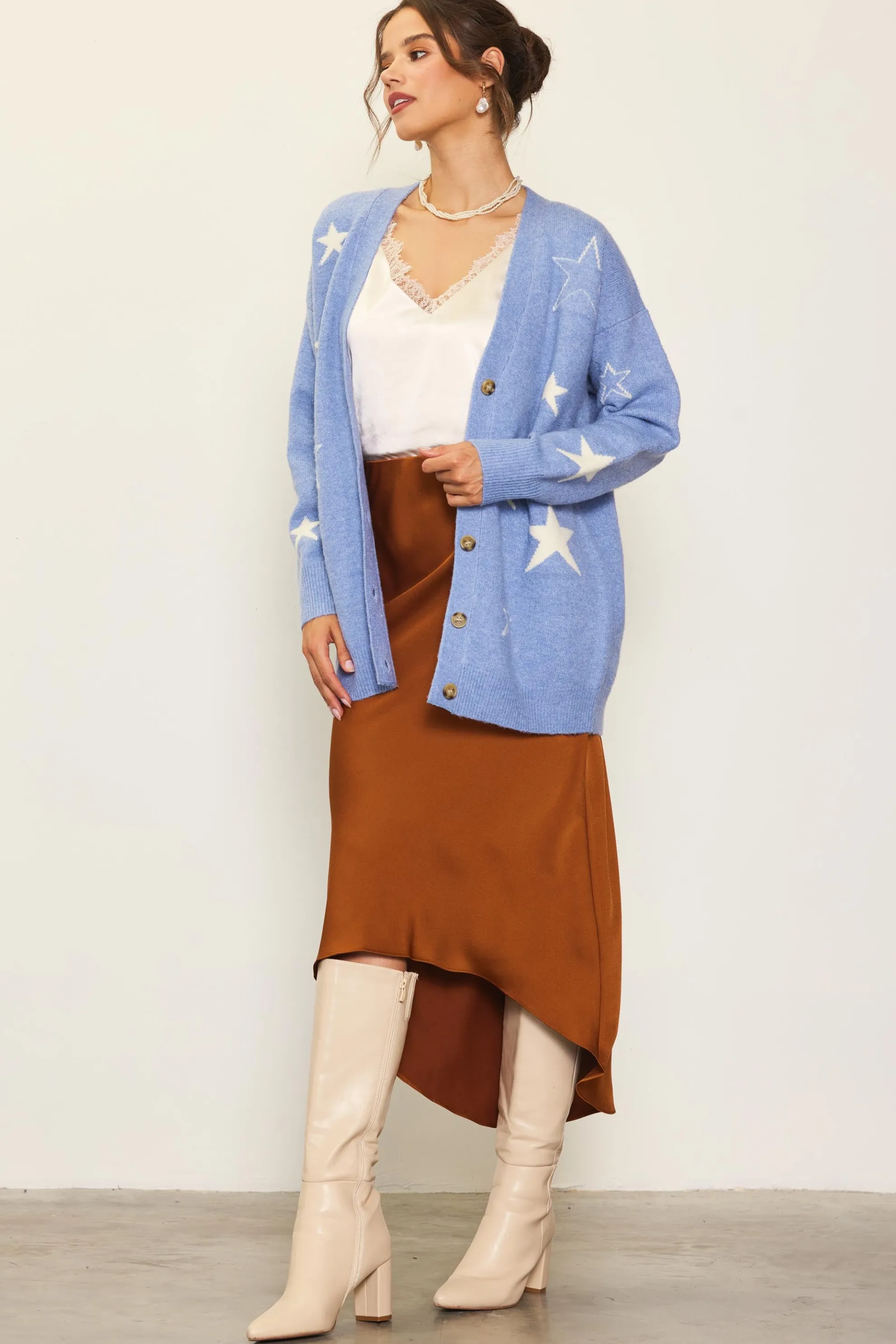 Recycled Star Motif Sweater Cardigan