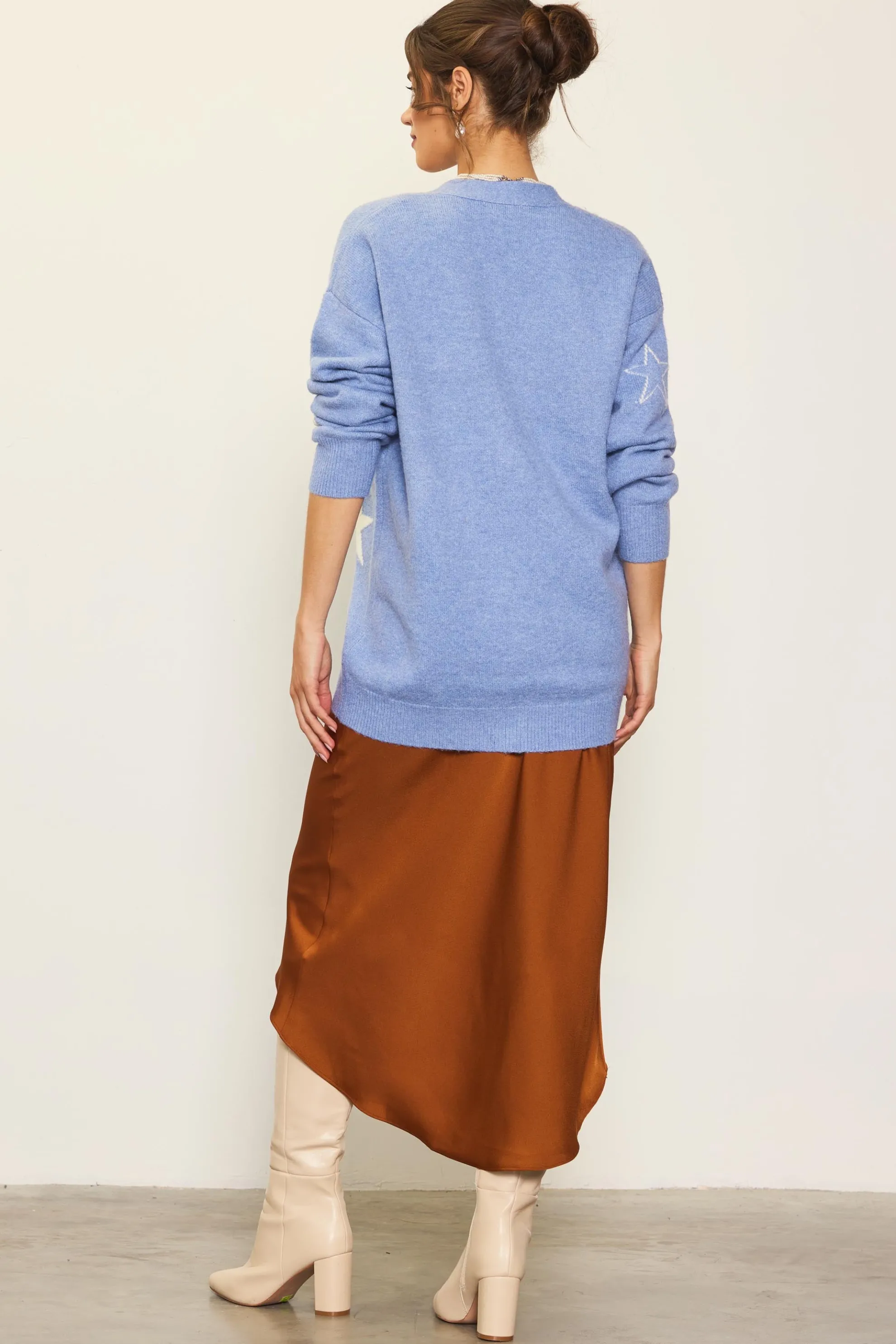 Recycled Star Motif Sweater Cardigan