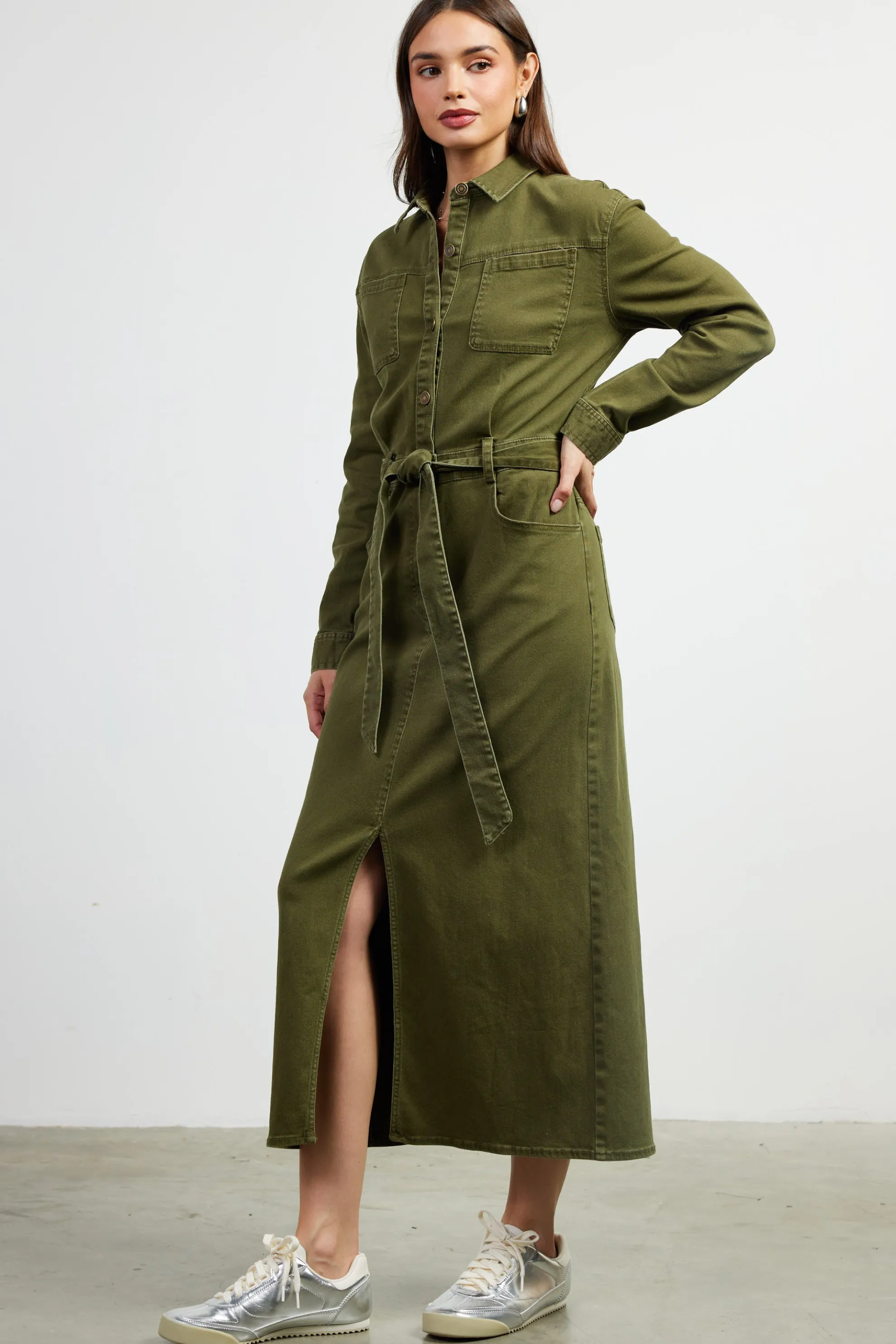 Utilitarian Detail Midi Dress