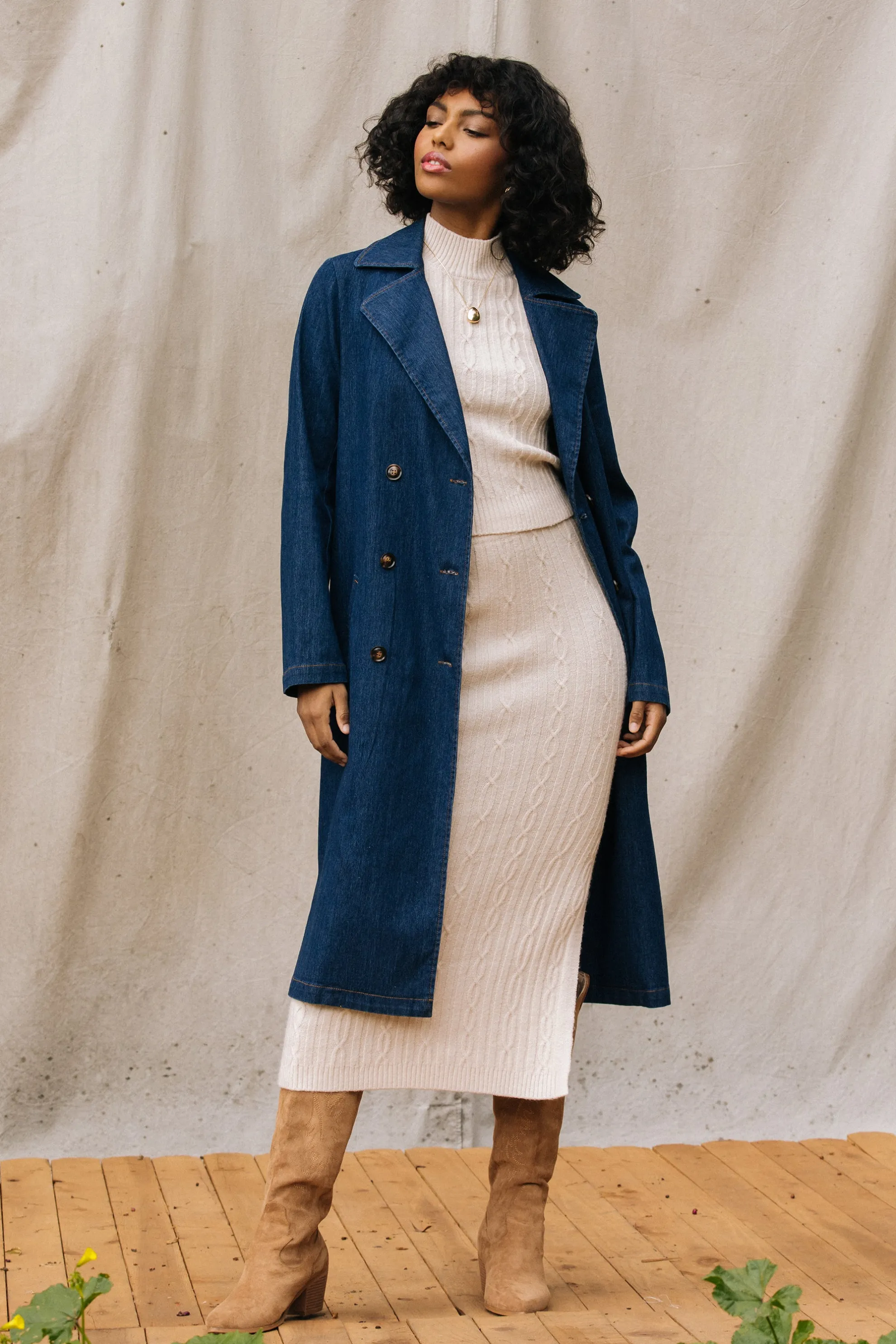 Washed Denim Trench Coat
