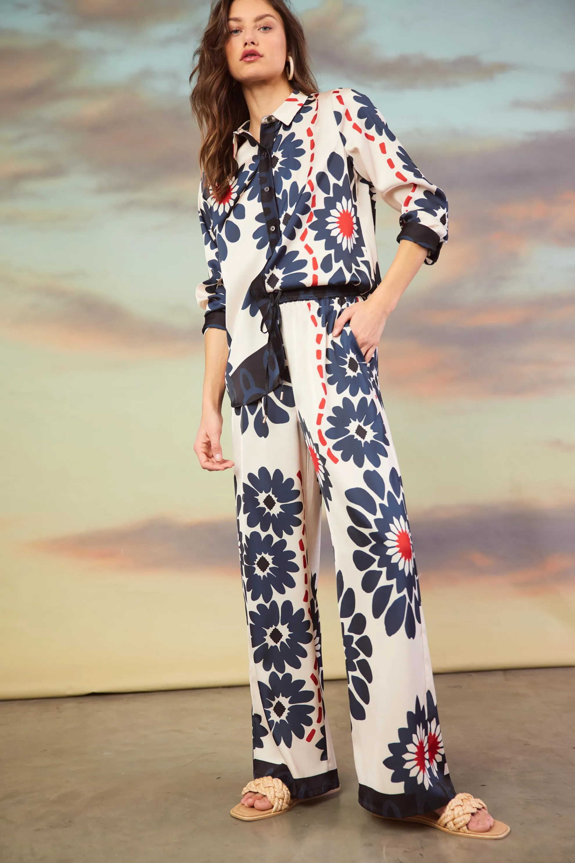 Floral Print Elastic Waistband Pants