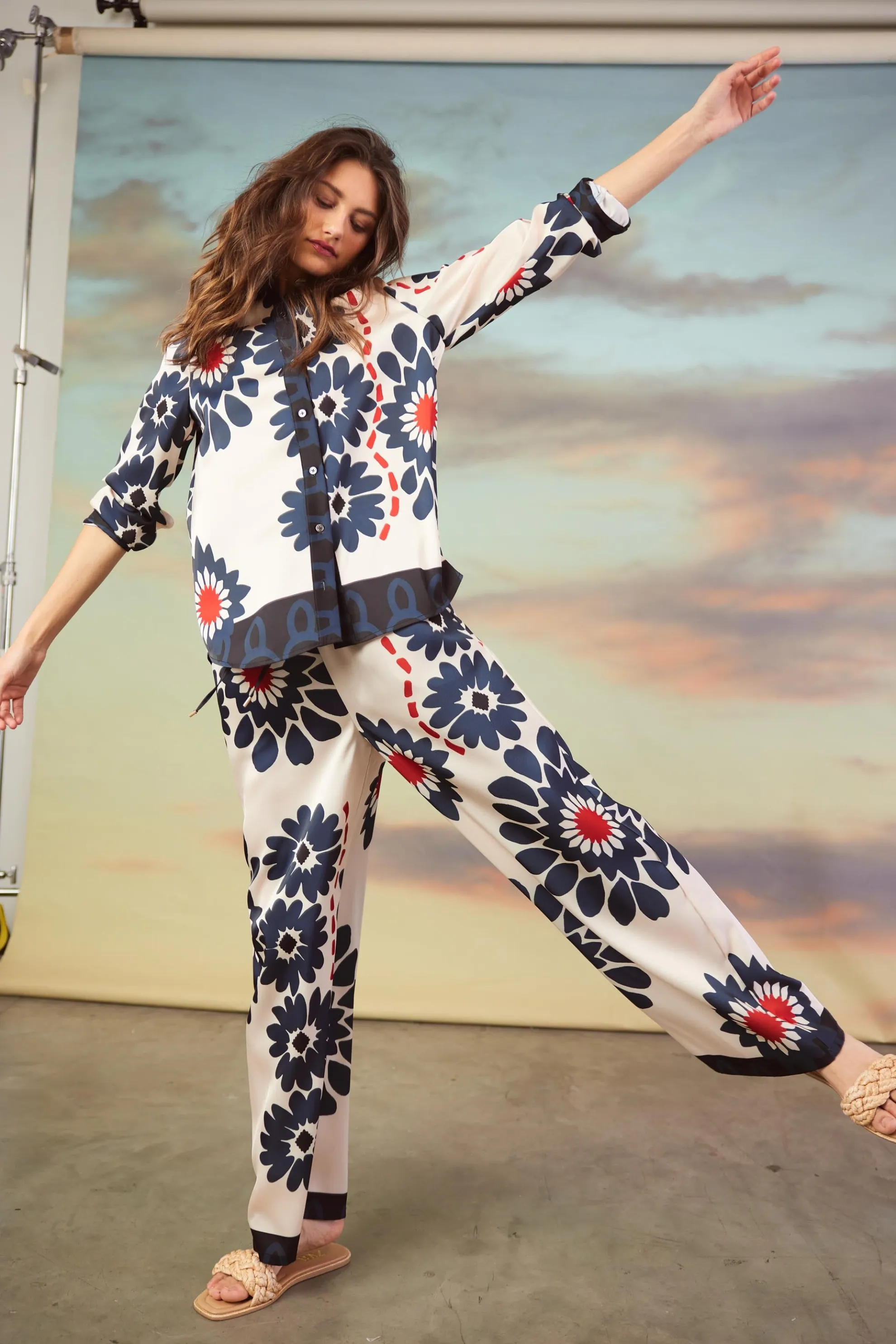 Floral Print Elastic Waistband Pants