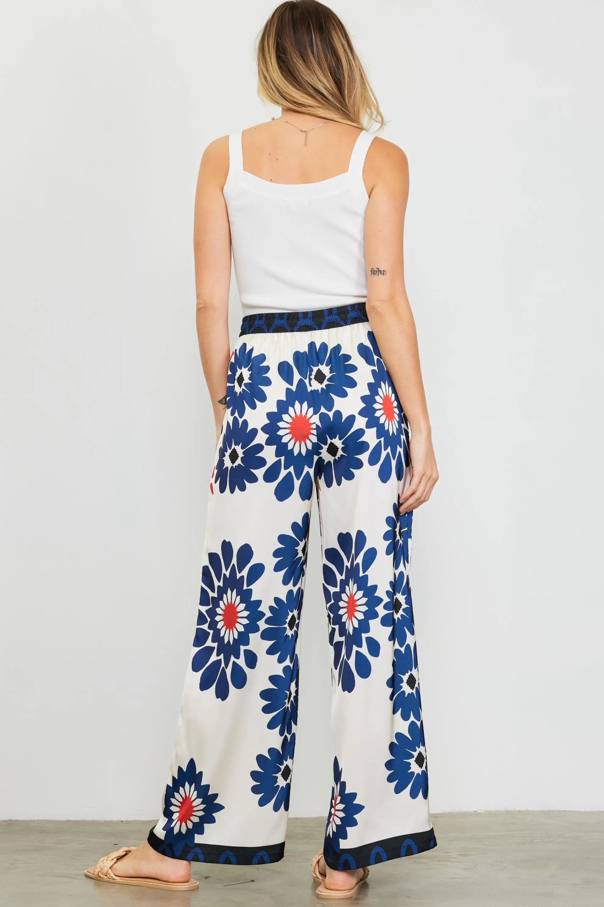 Floral Print Elastic Waistband Pants