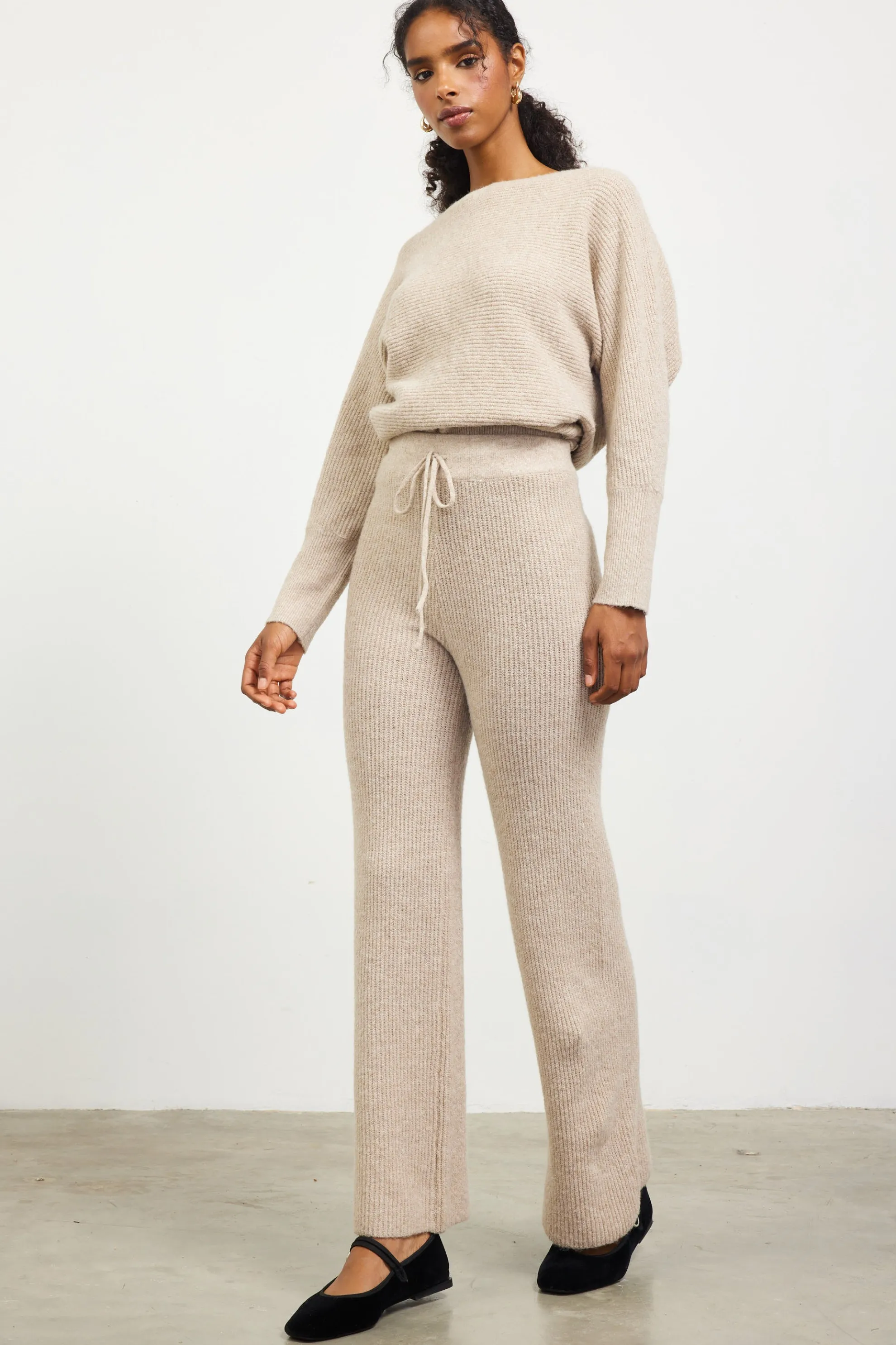 Ribbed Knit Wide Leg Pants