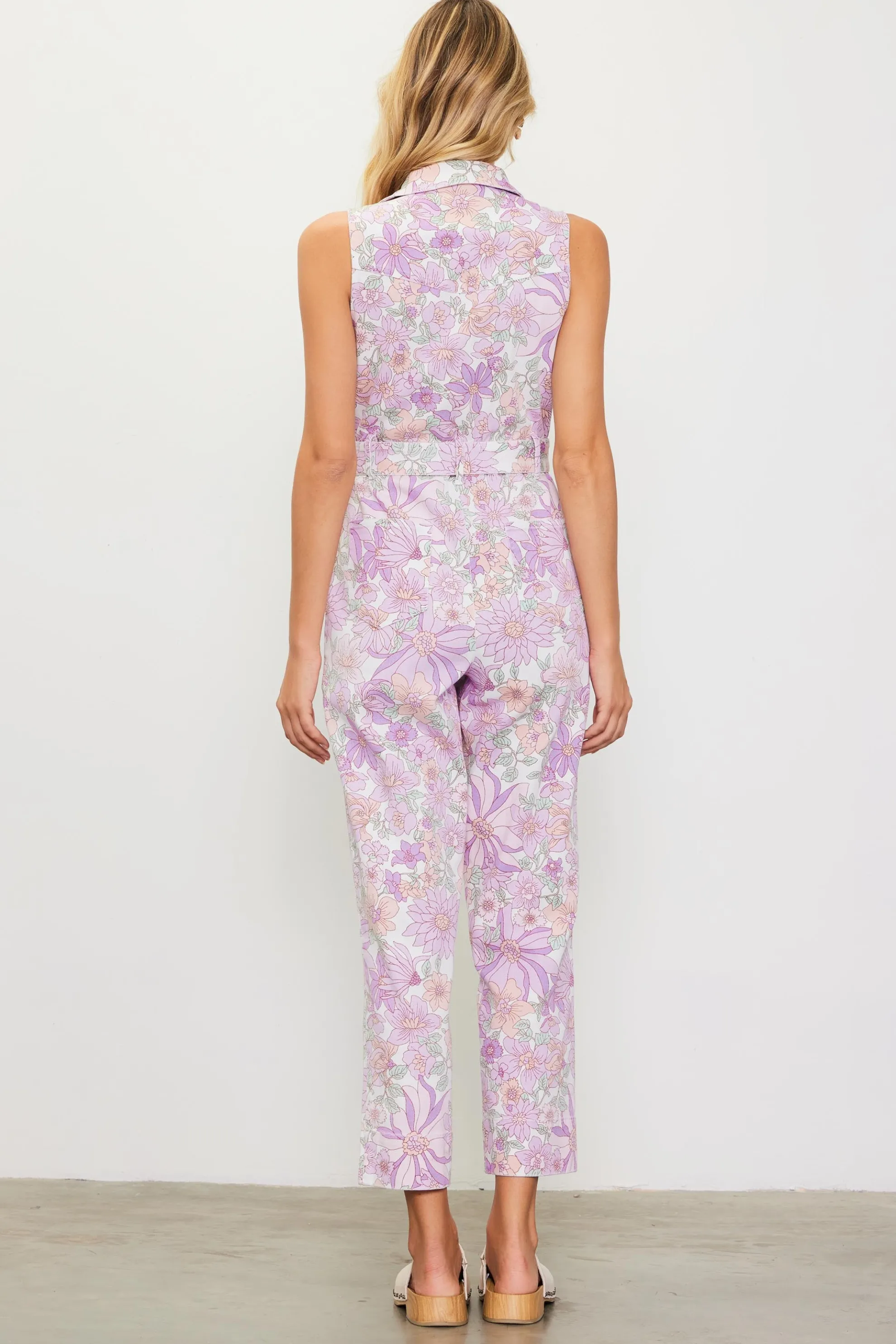 Retro Floral Belted Zip Jumpsuit