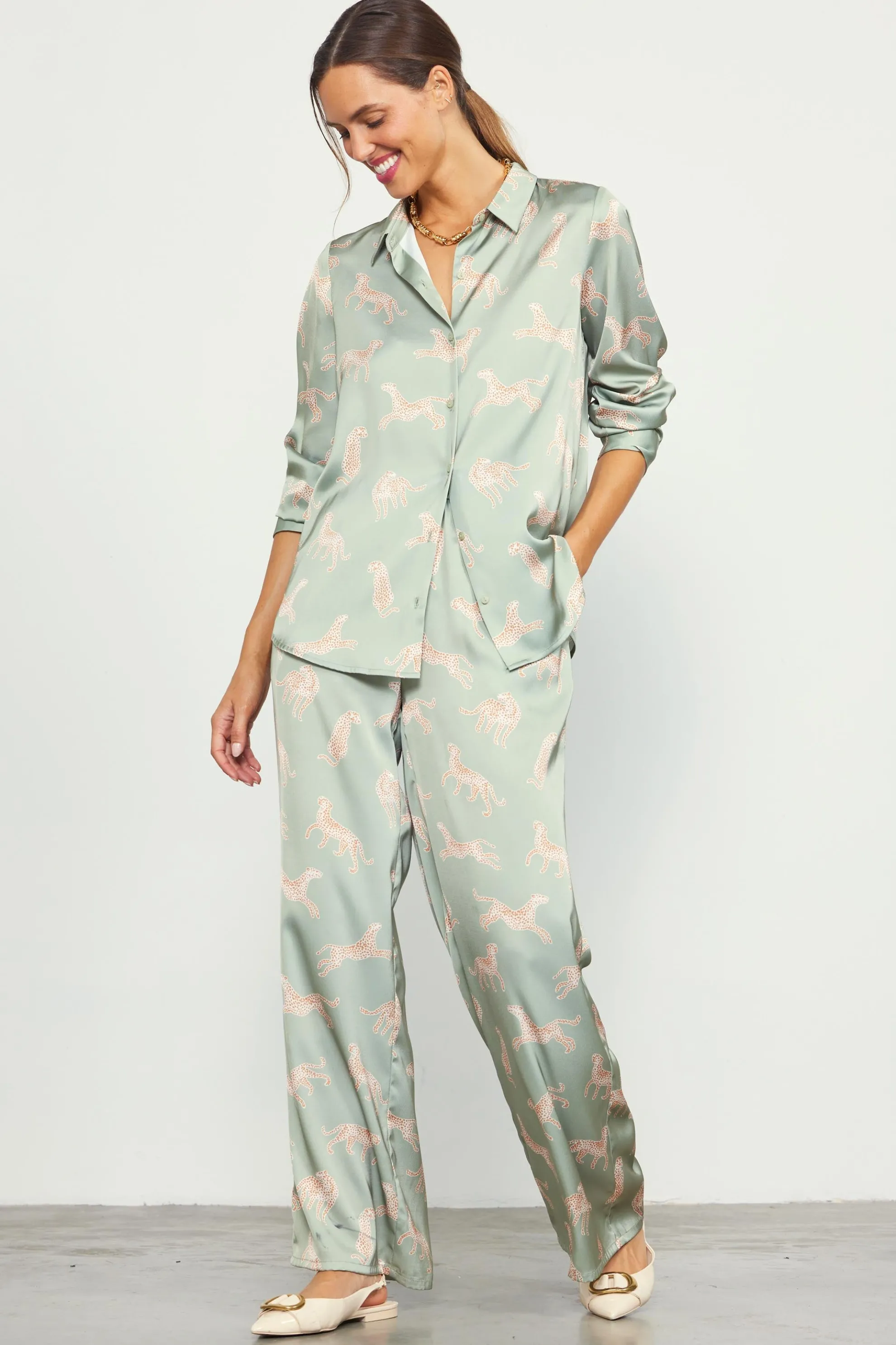 Cheetah Print Satin Long Pants