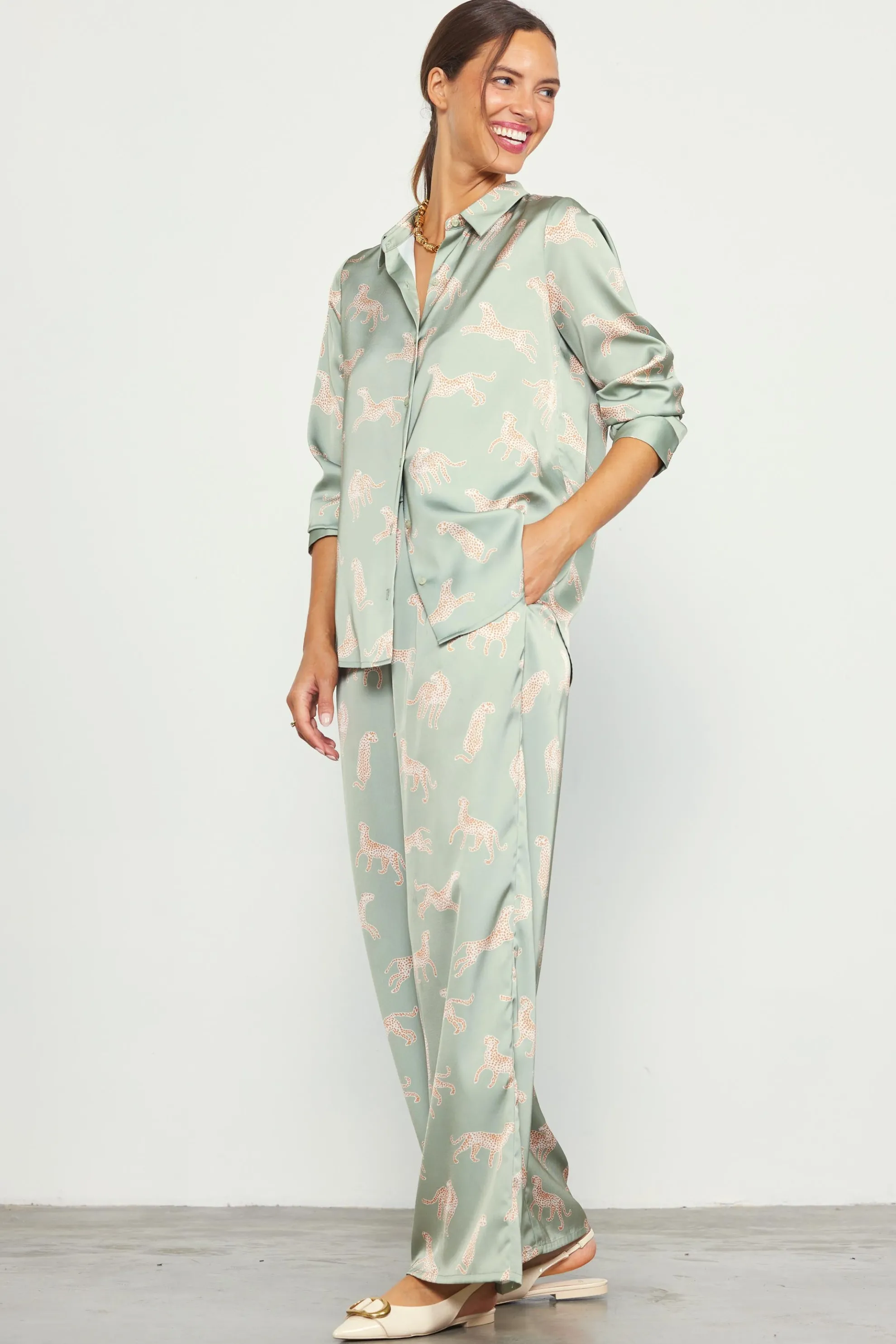 Cheetah Print Satin Long Pants