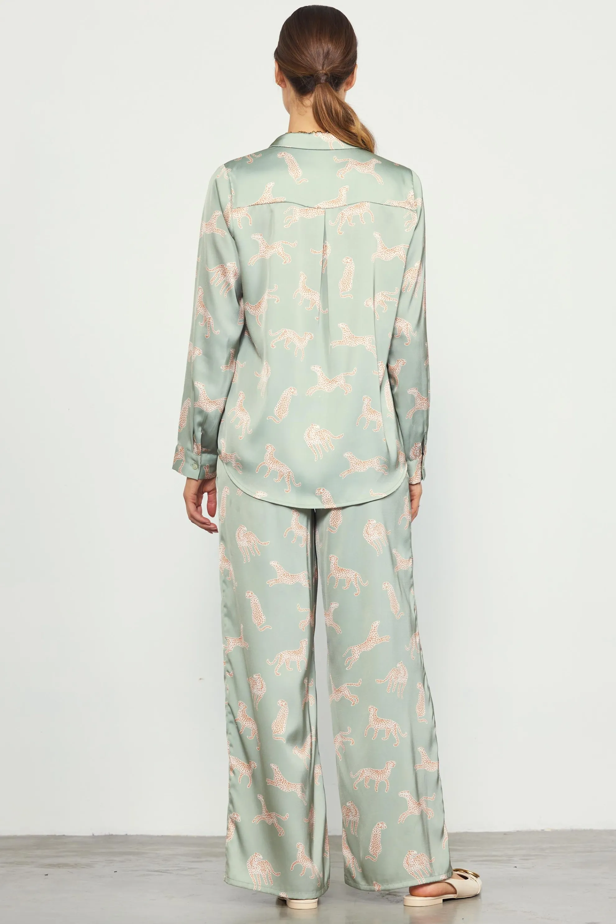 Cheetah Print Satin Long Pants