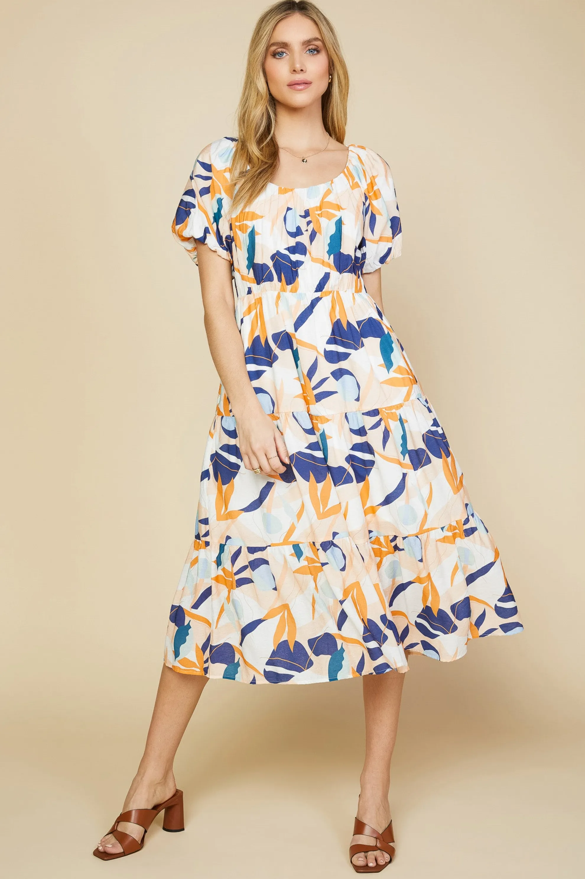 Abstract Botanical Midi Dress